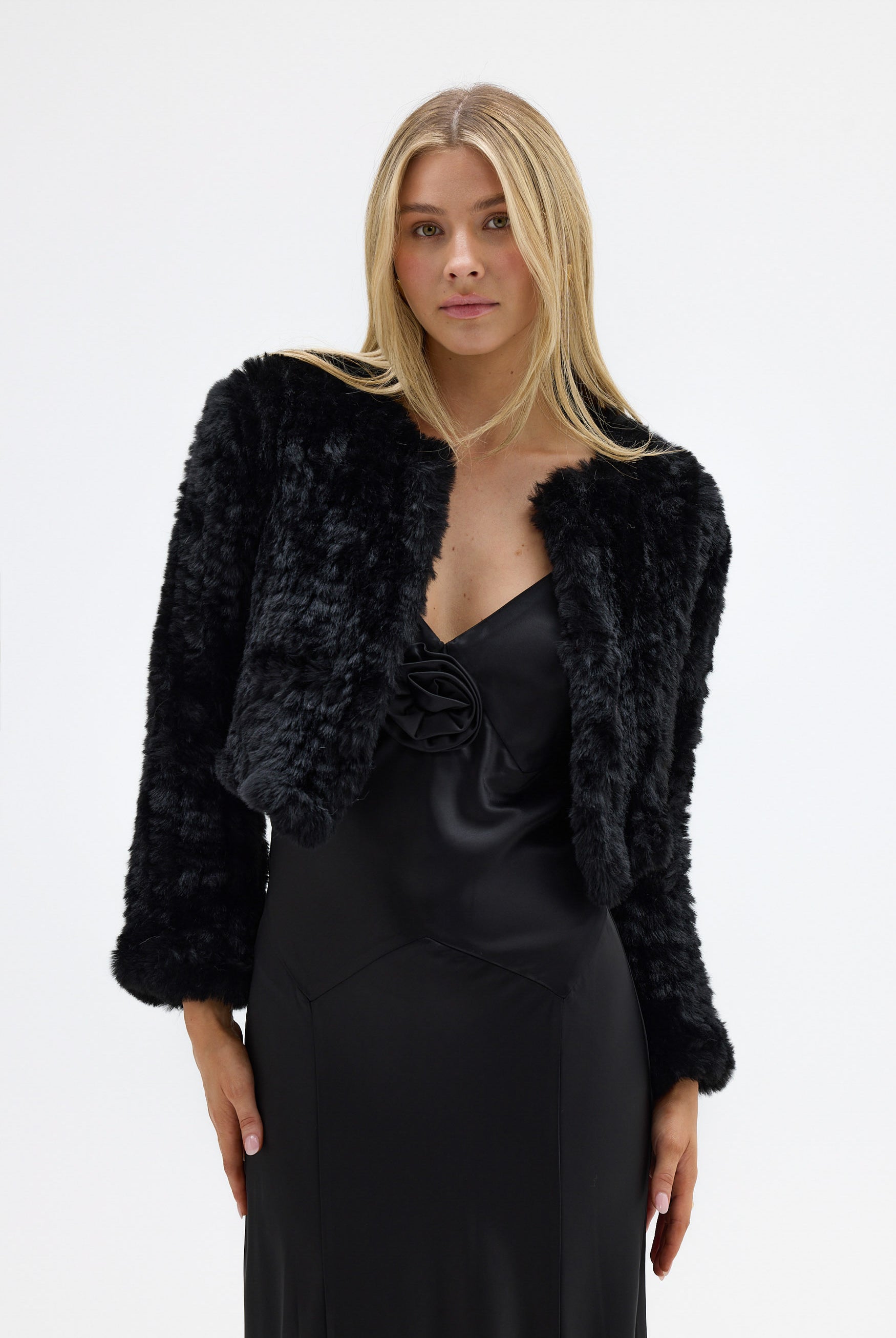 bubish Lola Crop Faux Fur Jacket Black JACKET