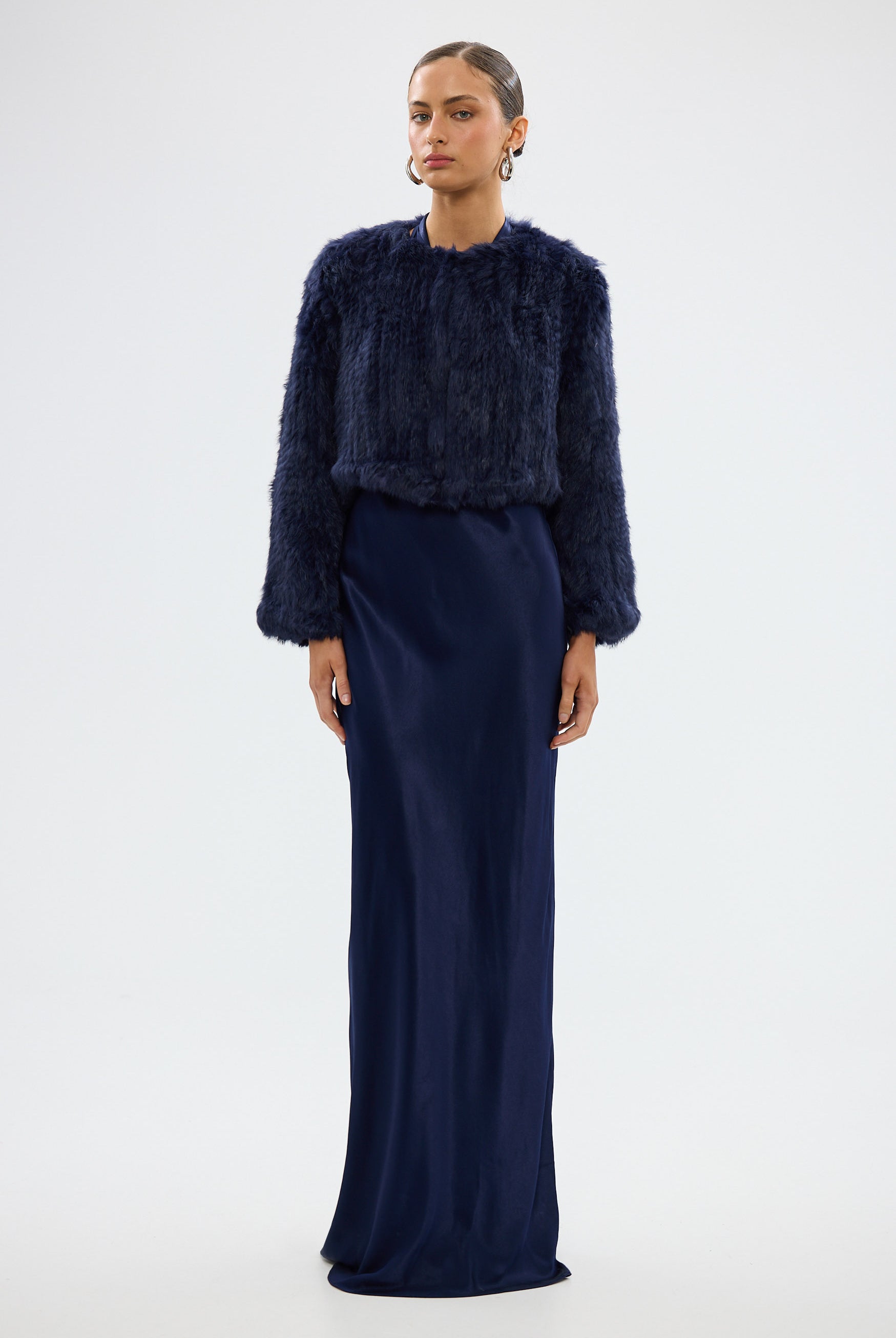 bubish Lola Crop Jacket - Navy FUR JACKETS