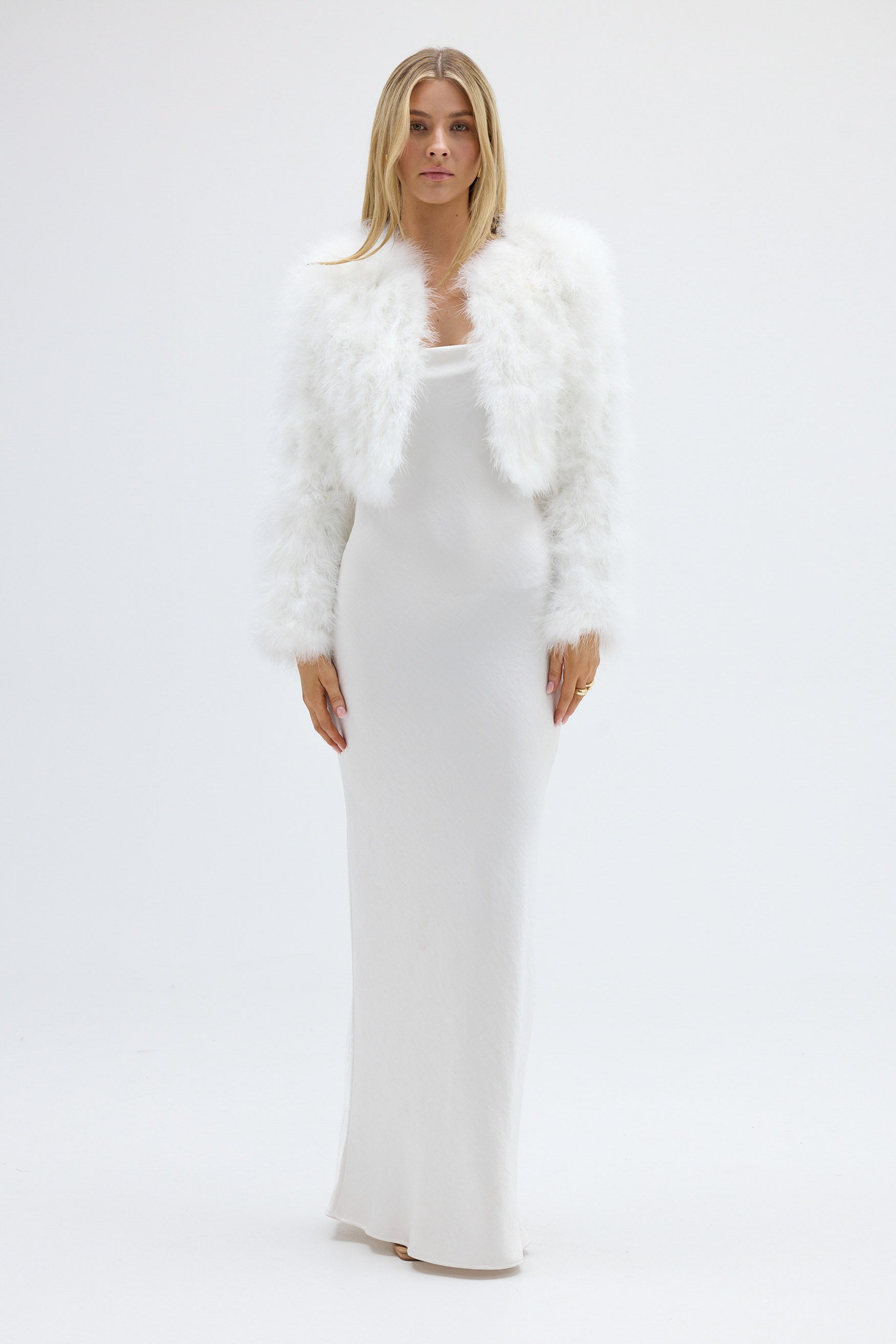 bubish Manhattan Crop Feather Jacket White JACKET