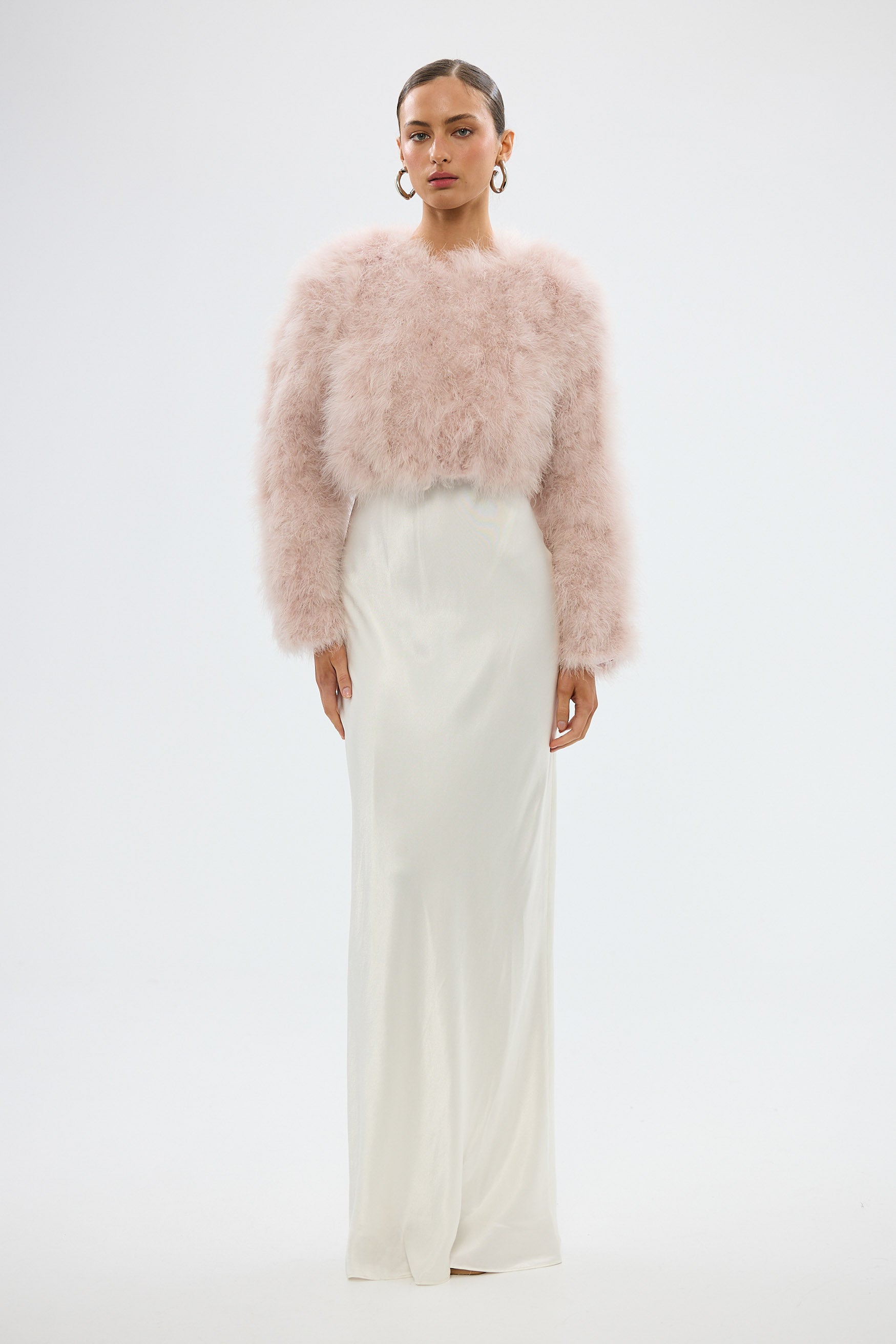 bubish Manhattan Crop Jacket Baby Pink FEATHER JACKET