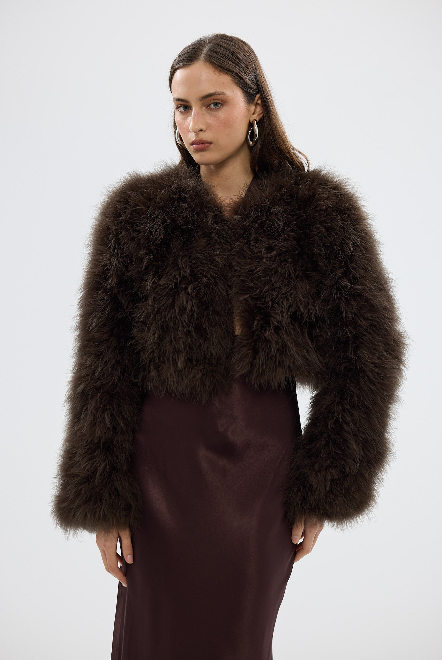 bubish Manhattan Crop Jacket Chocolate FEATHER JACKET