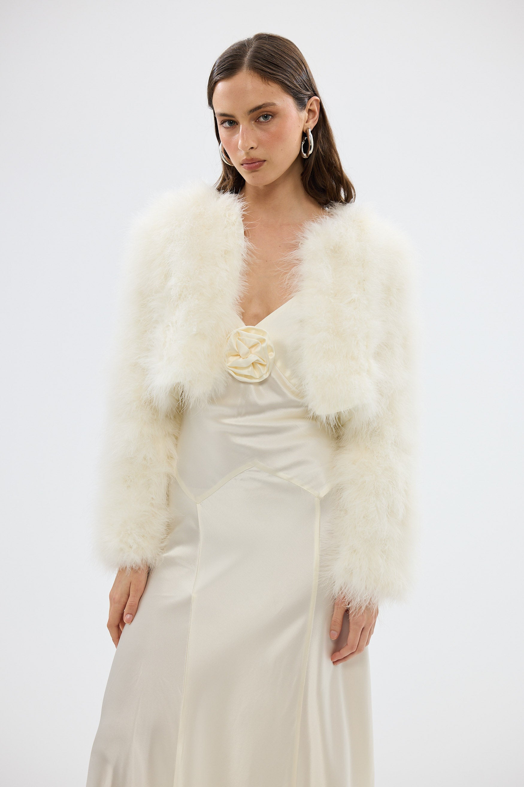 bubish Manhattan Crop Feather Jacket Ivory JACKET
