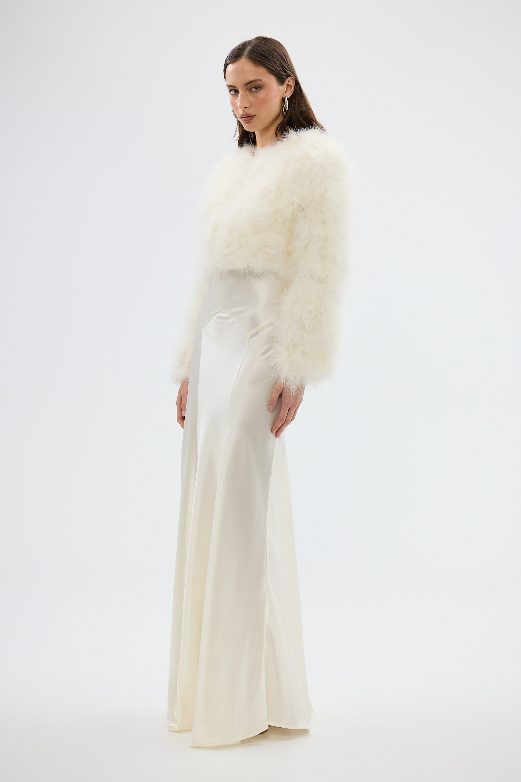 bubish Manhattan Crop Feather Jacket Ivory JACKET