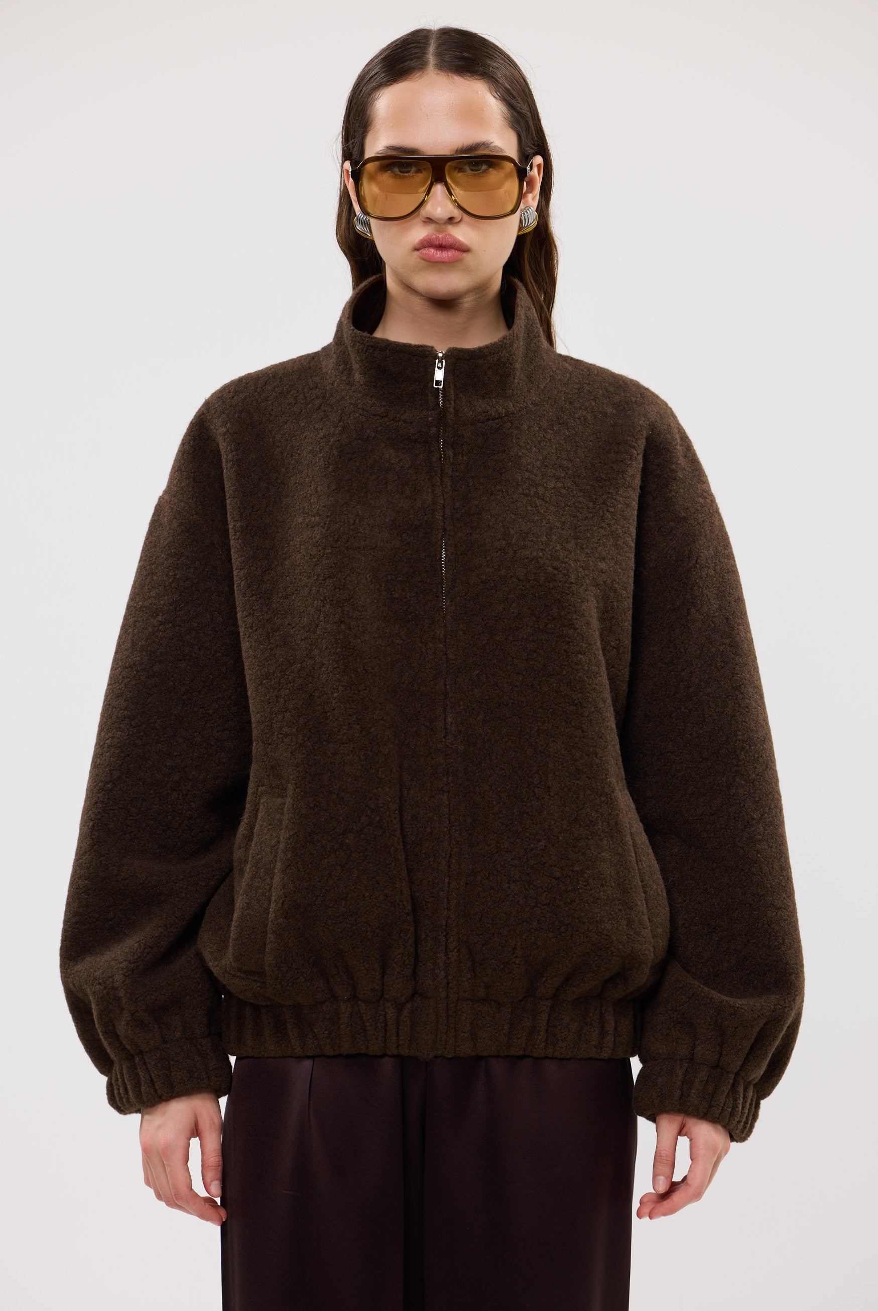 bubish Mason Boucle Bomber Jacket Chocolate BOUCLE BOMBER JACKET