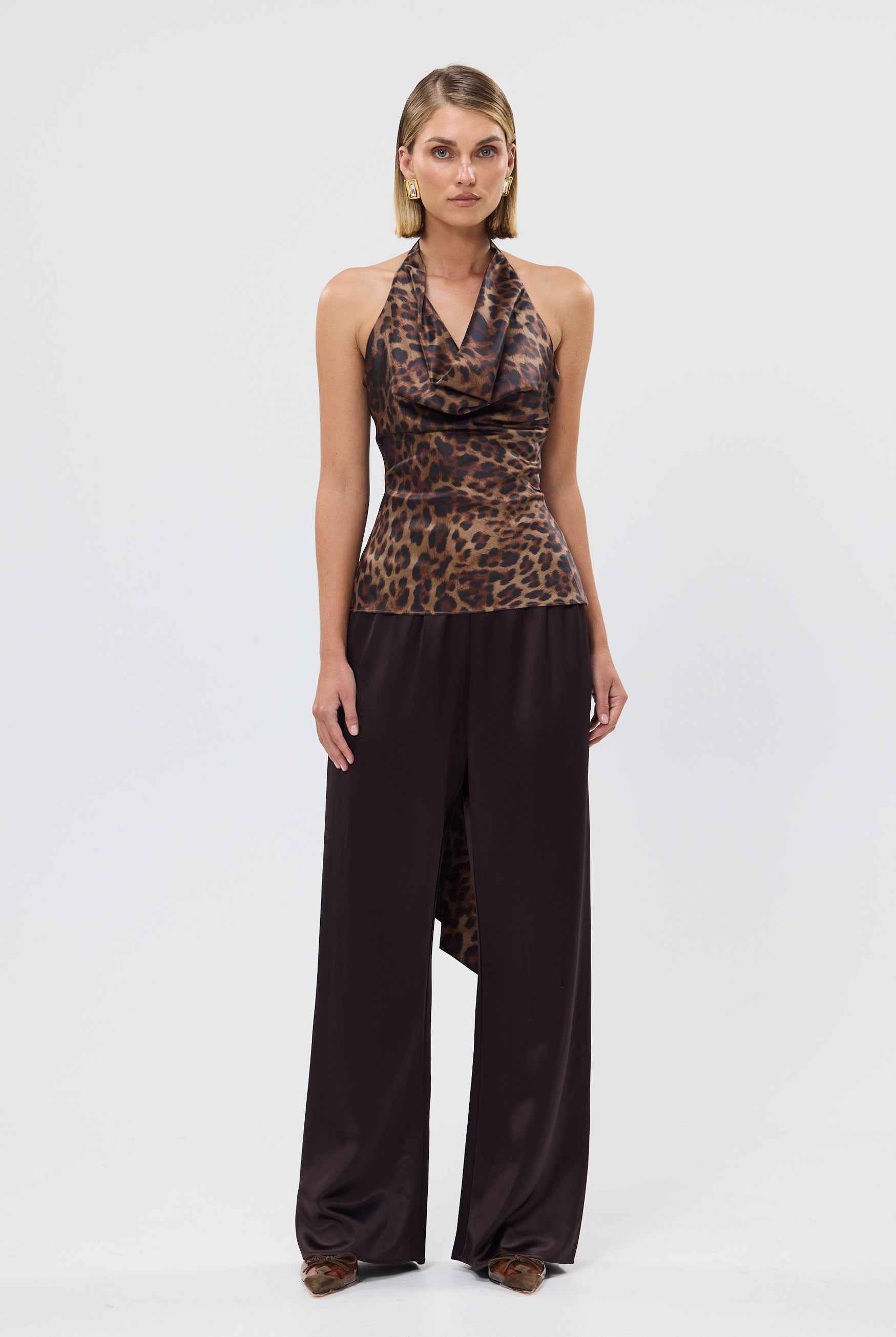 bubish Paige Cowl Neck Tassel Top Leopard PARTY TOP