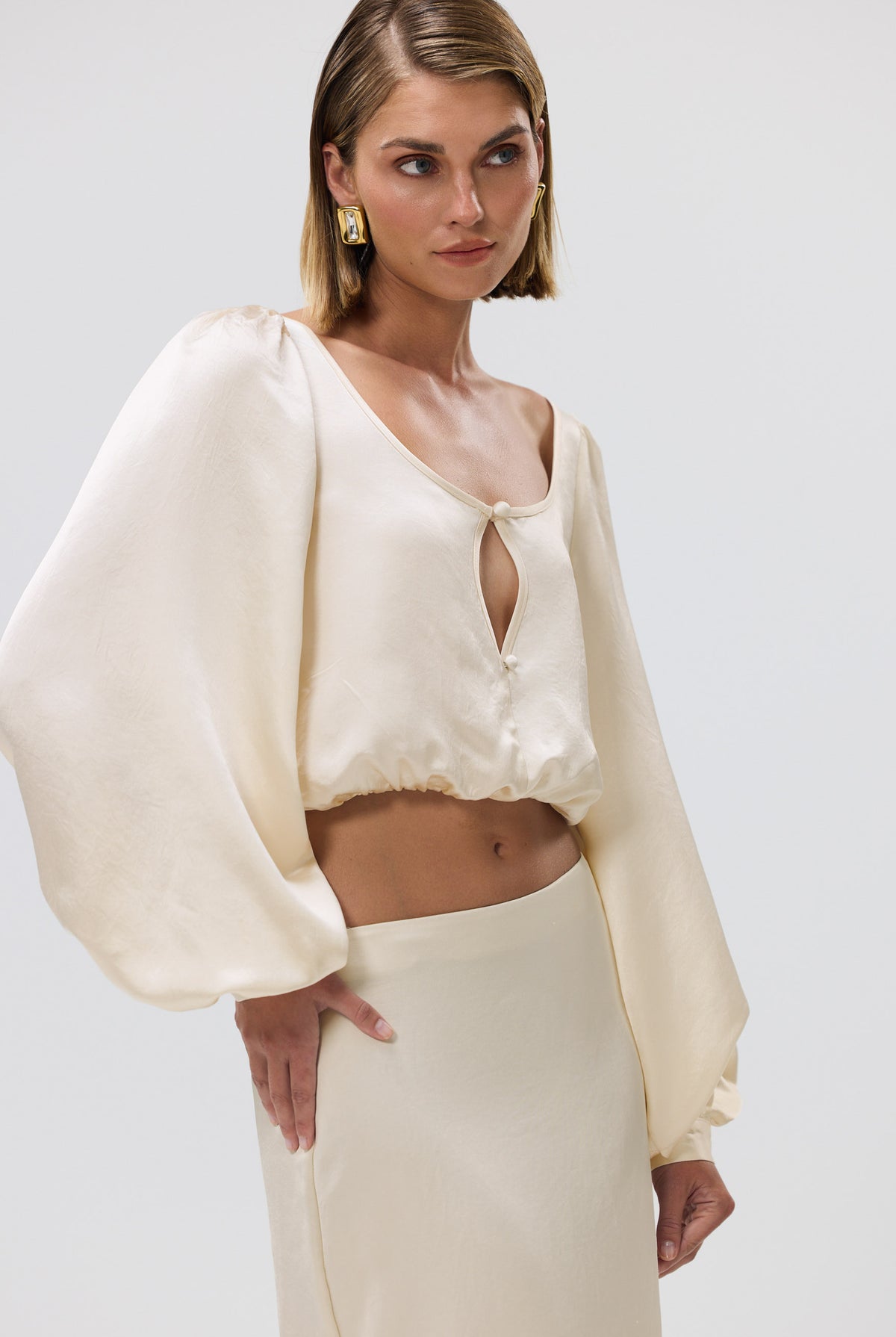 bubish Penelope Cropped Blouse Ivory CROPPED PARTY TOP