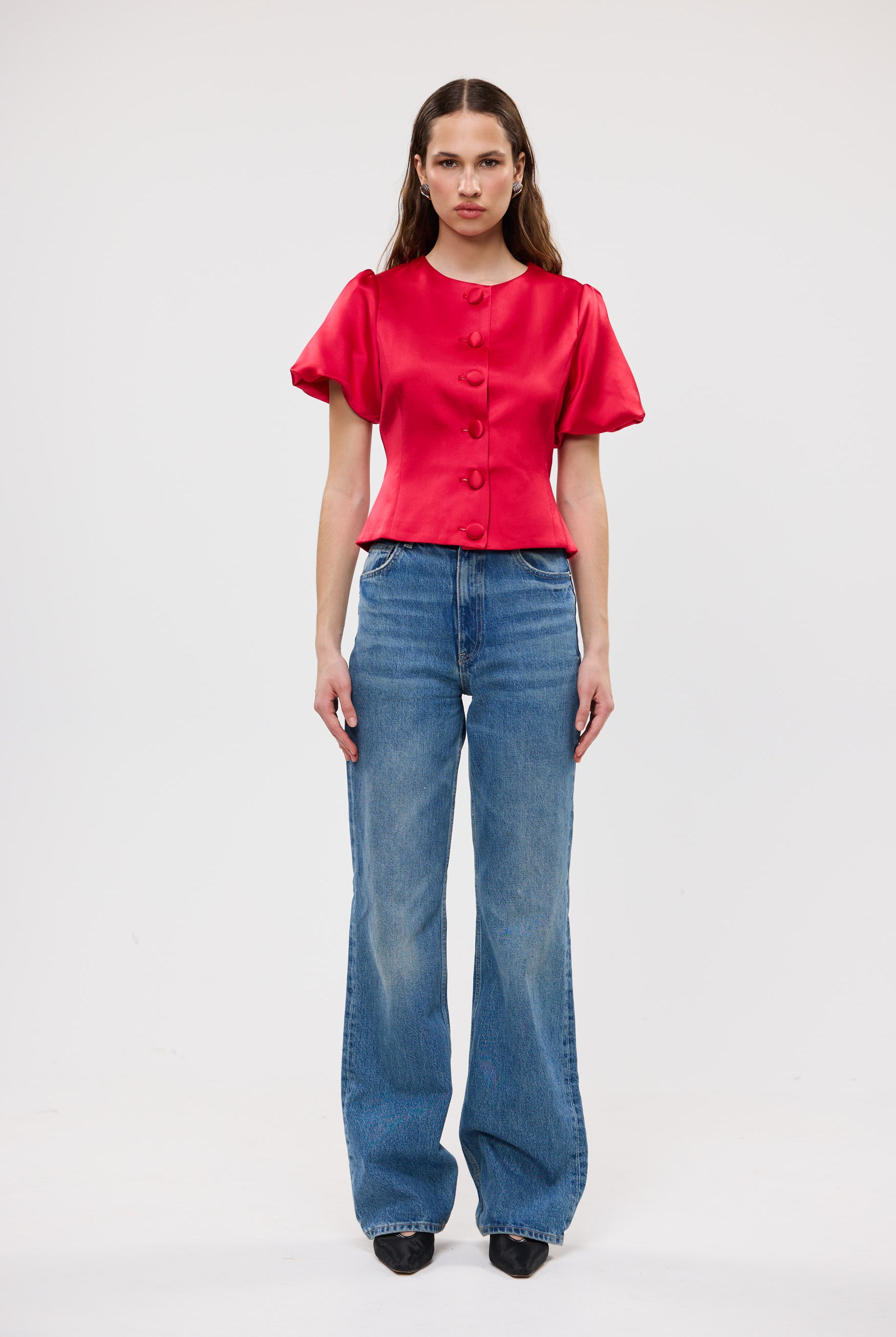 bubish Poppy Bubble Sleeve Blouse Red PARTY TOP