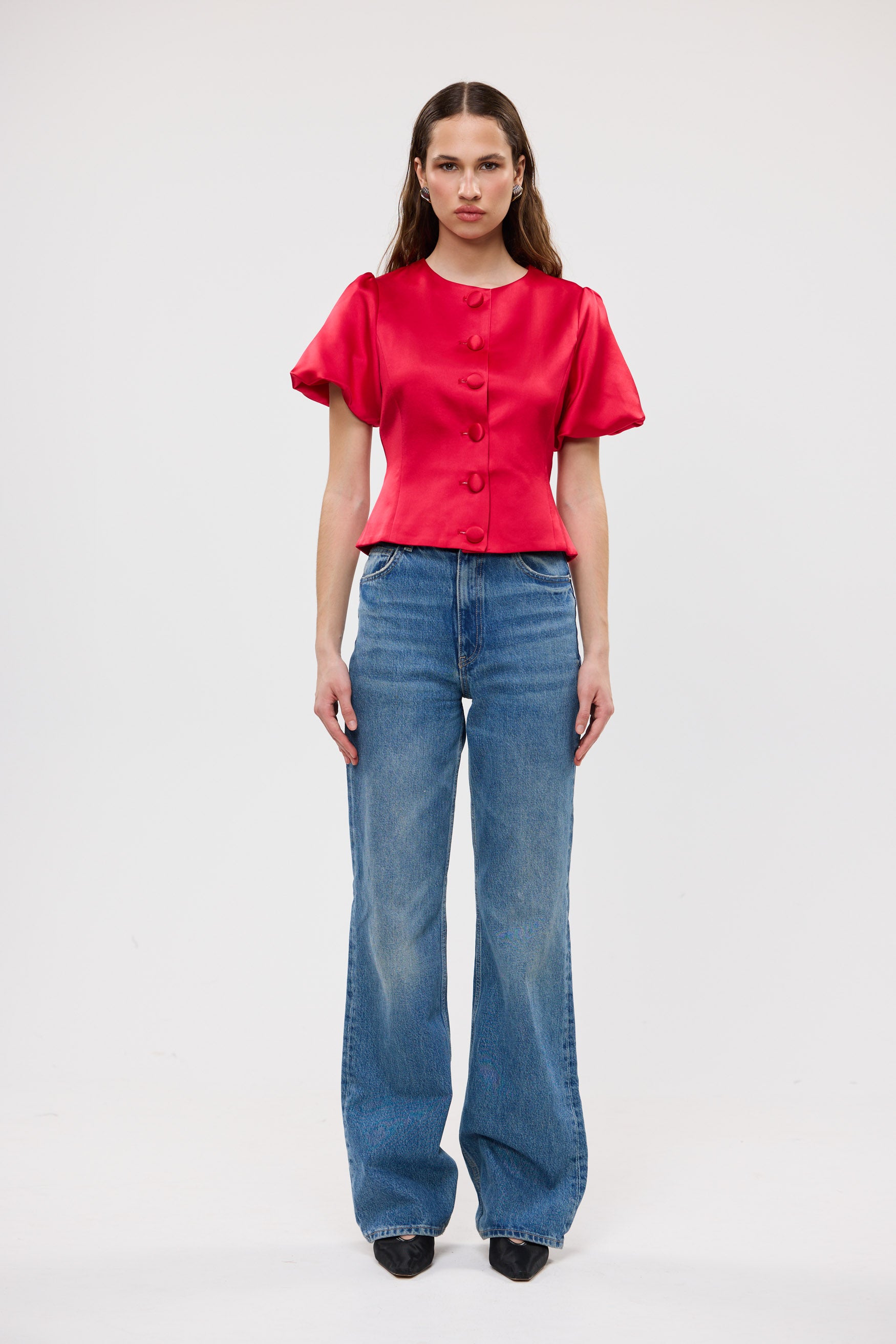 bubish Poppy Bubble Sleeve Blouse Red PARTY TOP