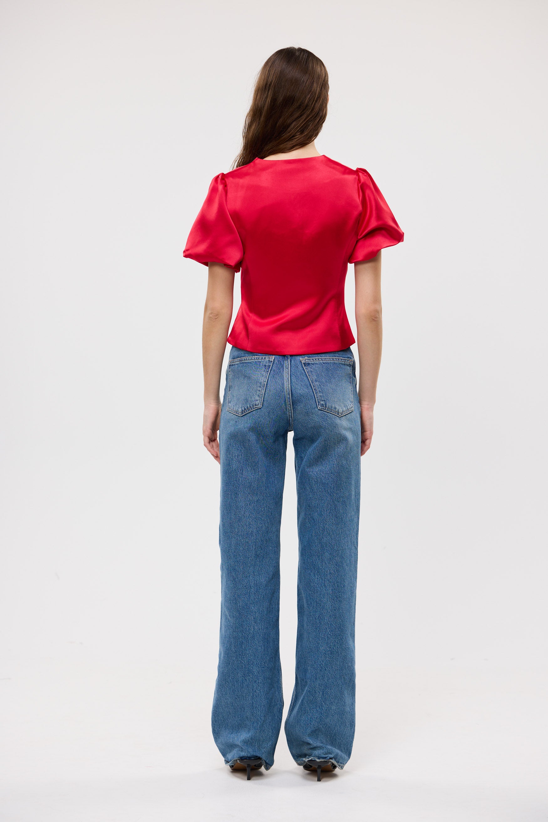 bubish Poppy Bubble Sleeve Blouse Red PARTY TOP