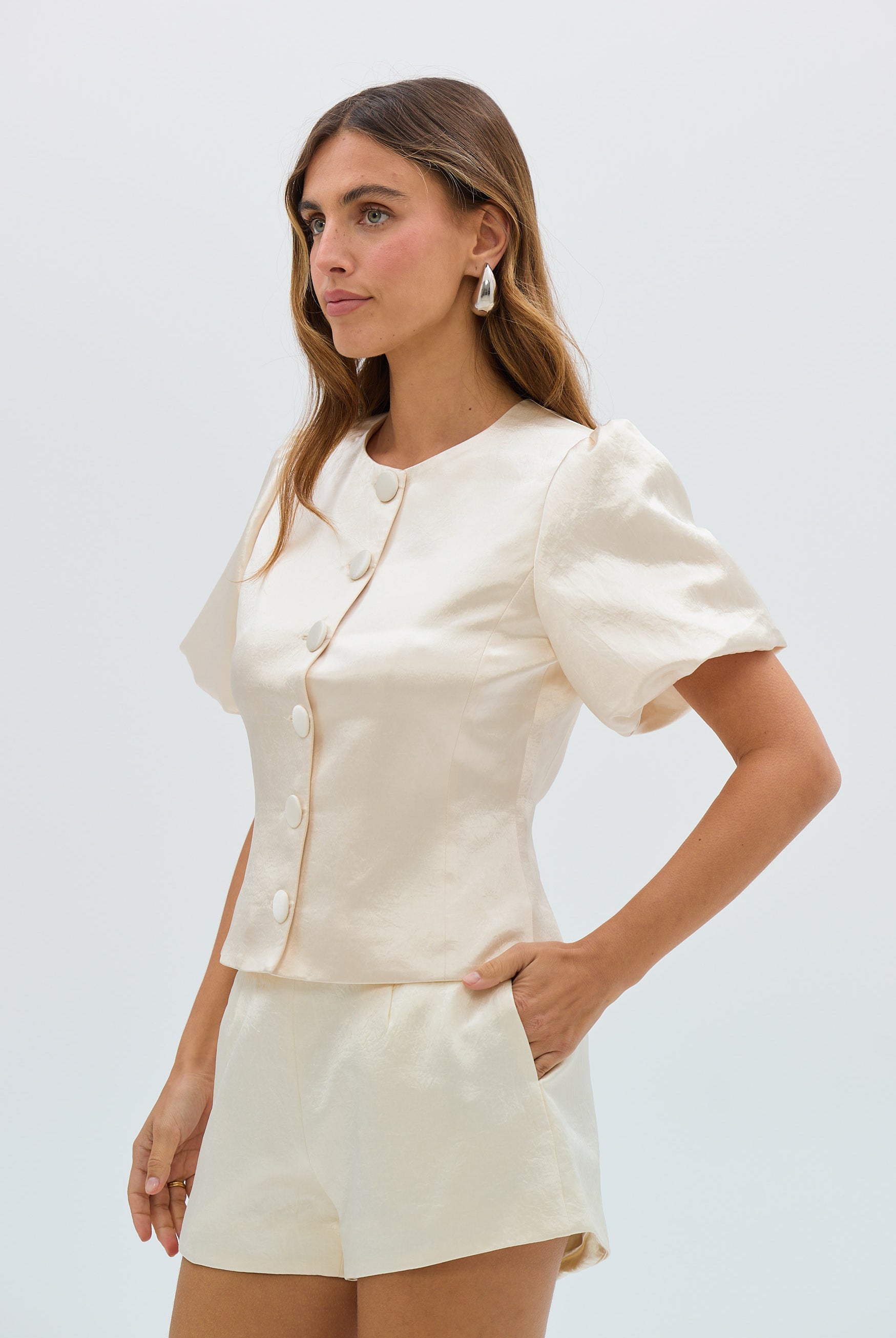 bubish Poppy Bubble Sleeve Blouse Ivory TOP