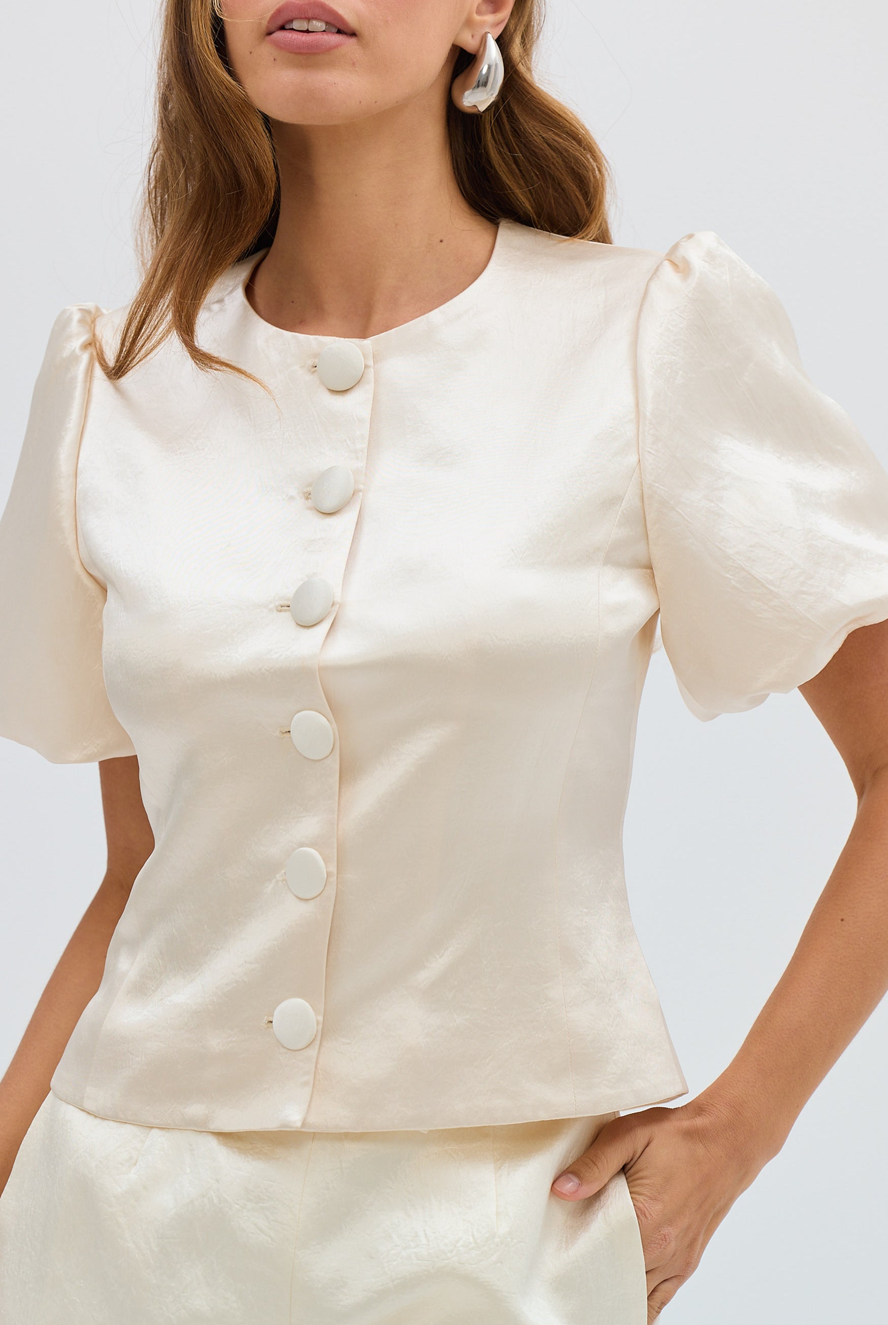 bubish Poppy Bubble Sleeve Blouse Ivory TOP