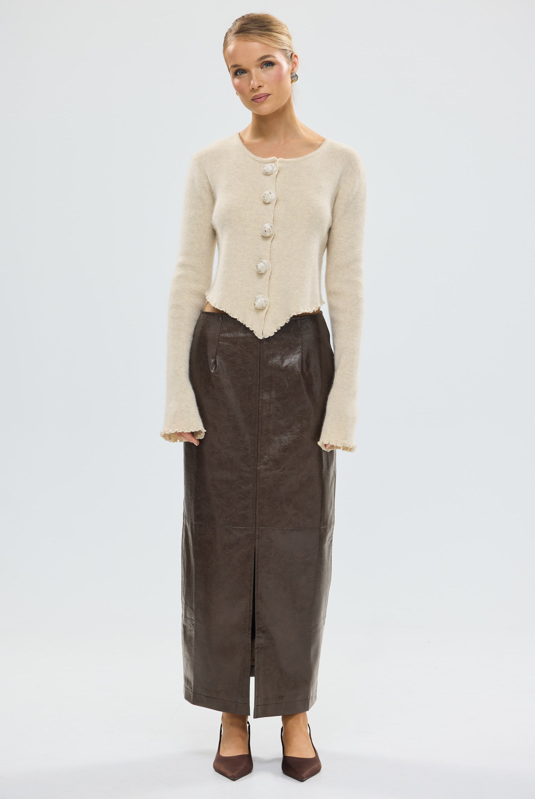 bubish Raye Maxi Skirt Chocolate FAUX LEATHER MAXI SKIRT