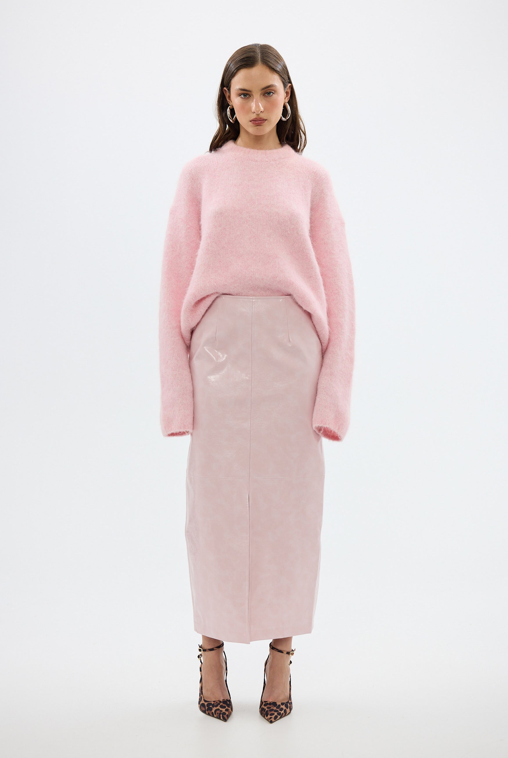 bubish Raye Maxi Skirt Ice Pink FAUX LEATHER SKIRT