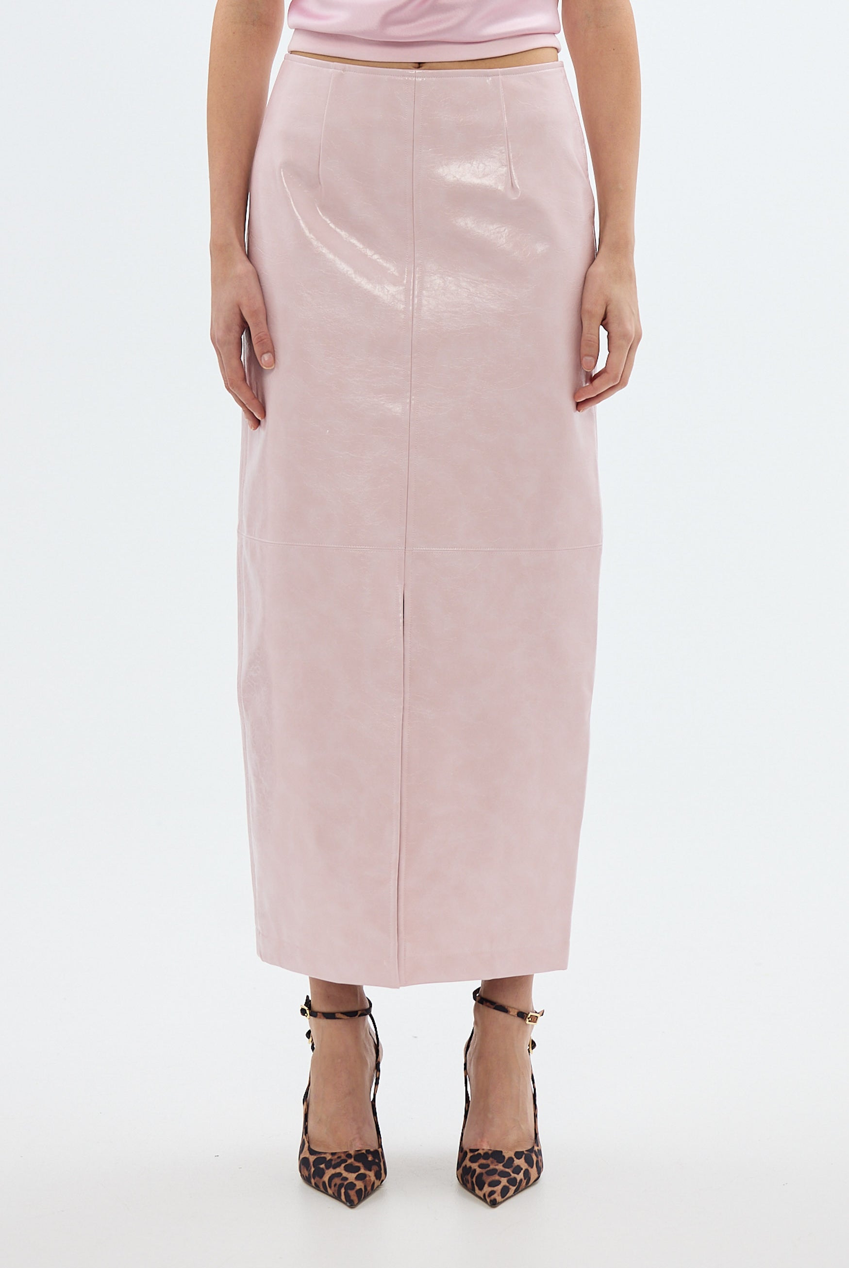 bubish Raye Maxi Skirt Ice Pink FAUX LEATHER SKIRT