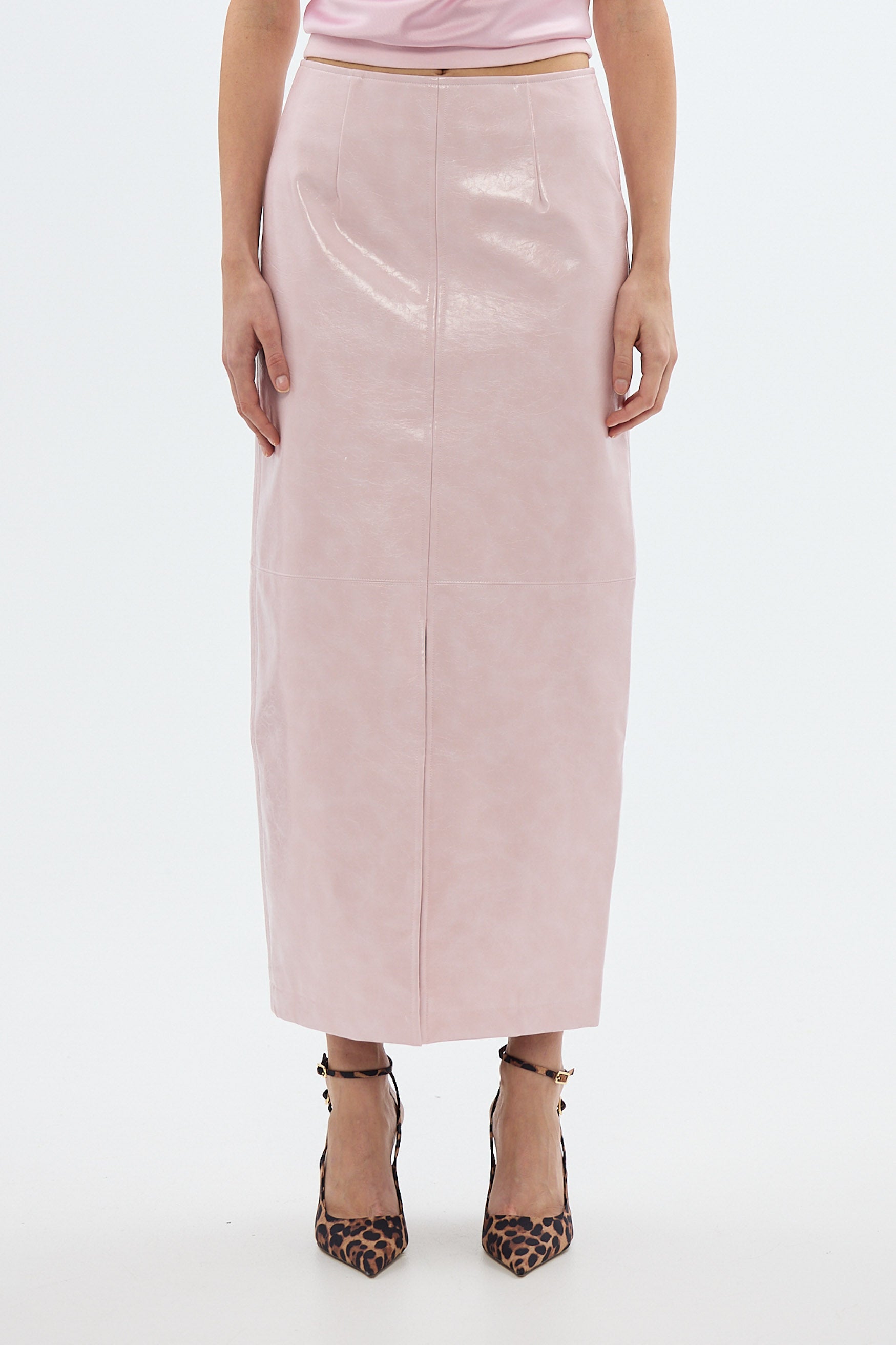 bubish Raye Maxi Skirt Ice Pink FAUX LEATHER SKIRT