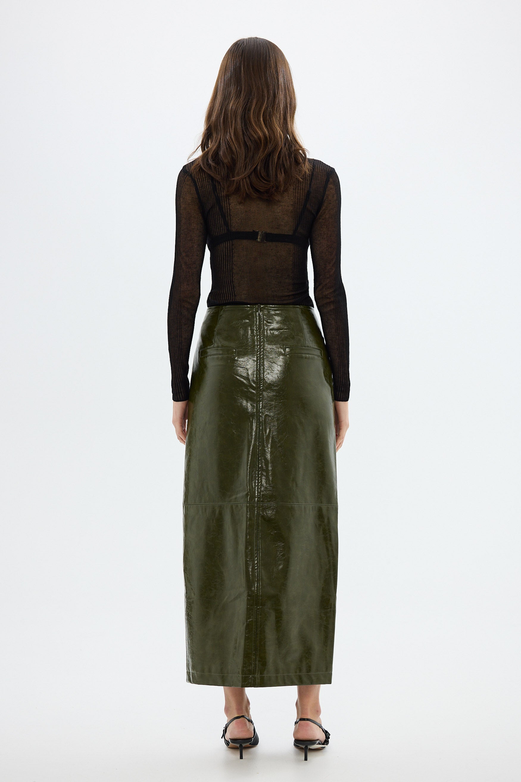 bubish Raye Maxi Skirt Khaki FAUX LEATHER SKIRT