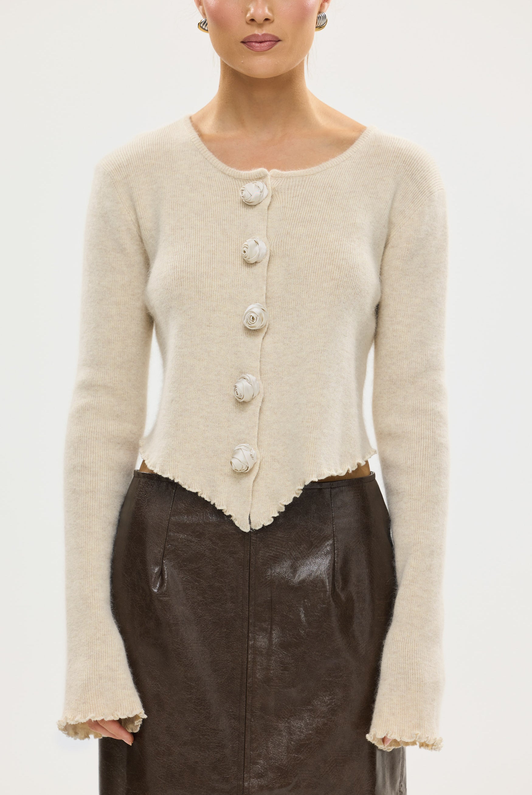 bubish Rosette Cardigan Oatmeal TOP