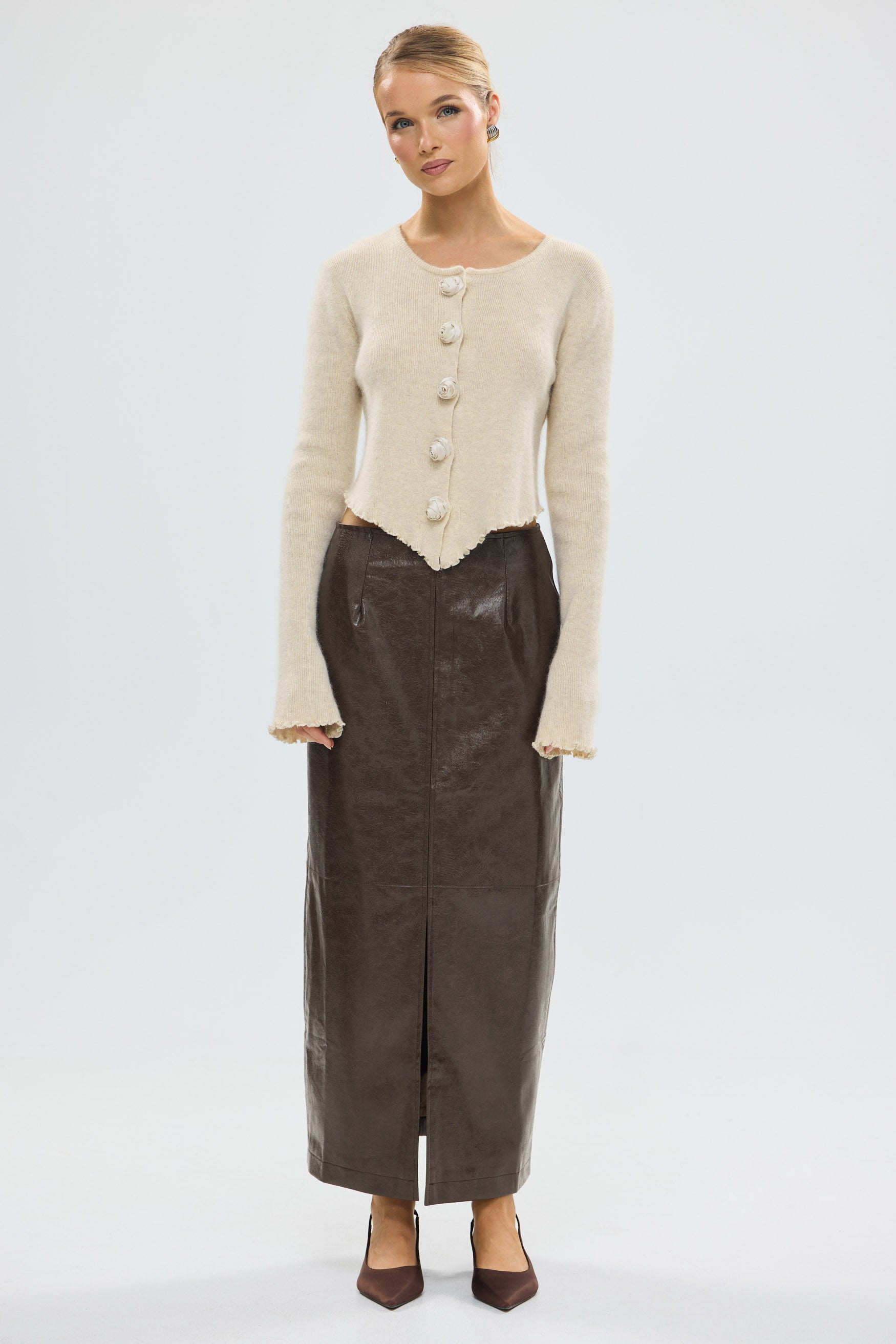 bubish Rosette Cardigan Oatmeal TOP
