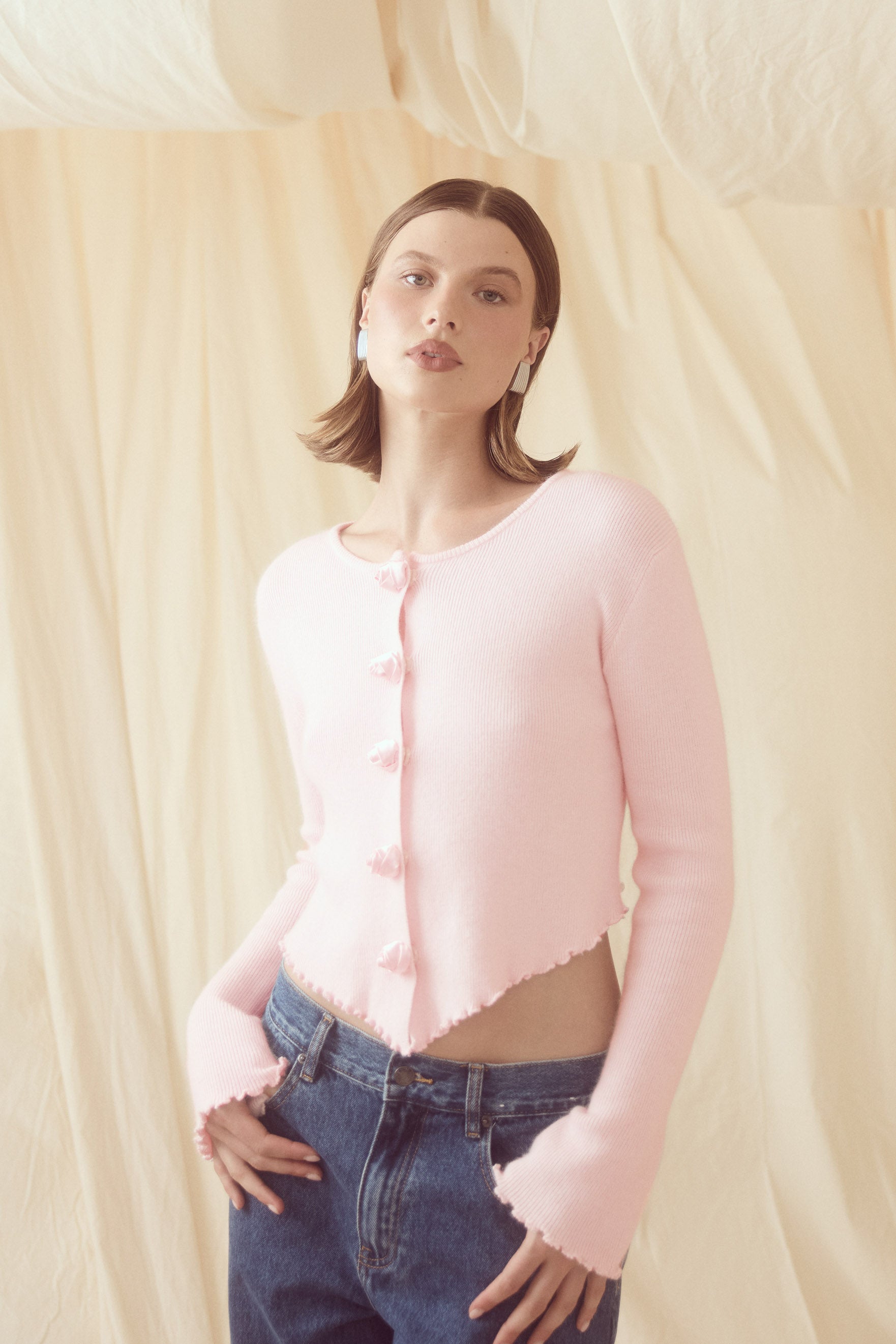 bubish Rosette Cardigan Pink TOP