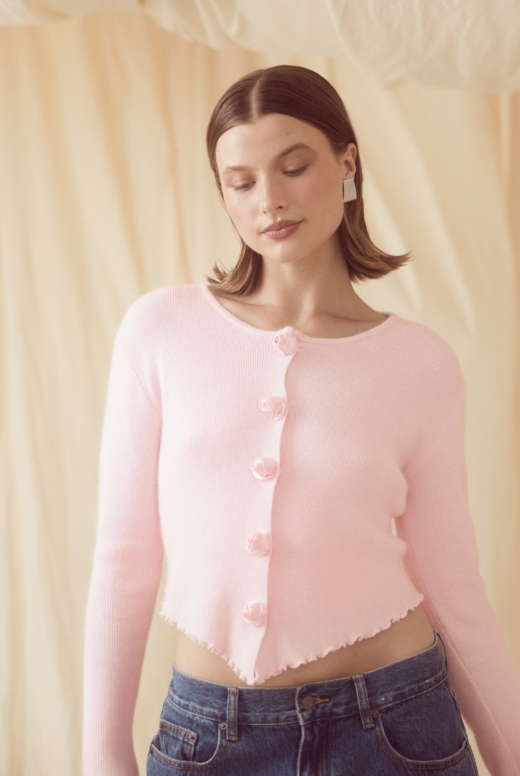 bubish Rosette Cardigan Pink TOP