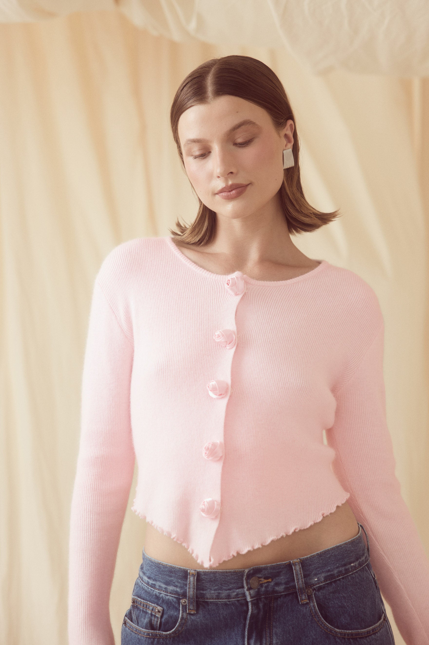 bubish Rosette Cardigan Pink TOP