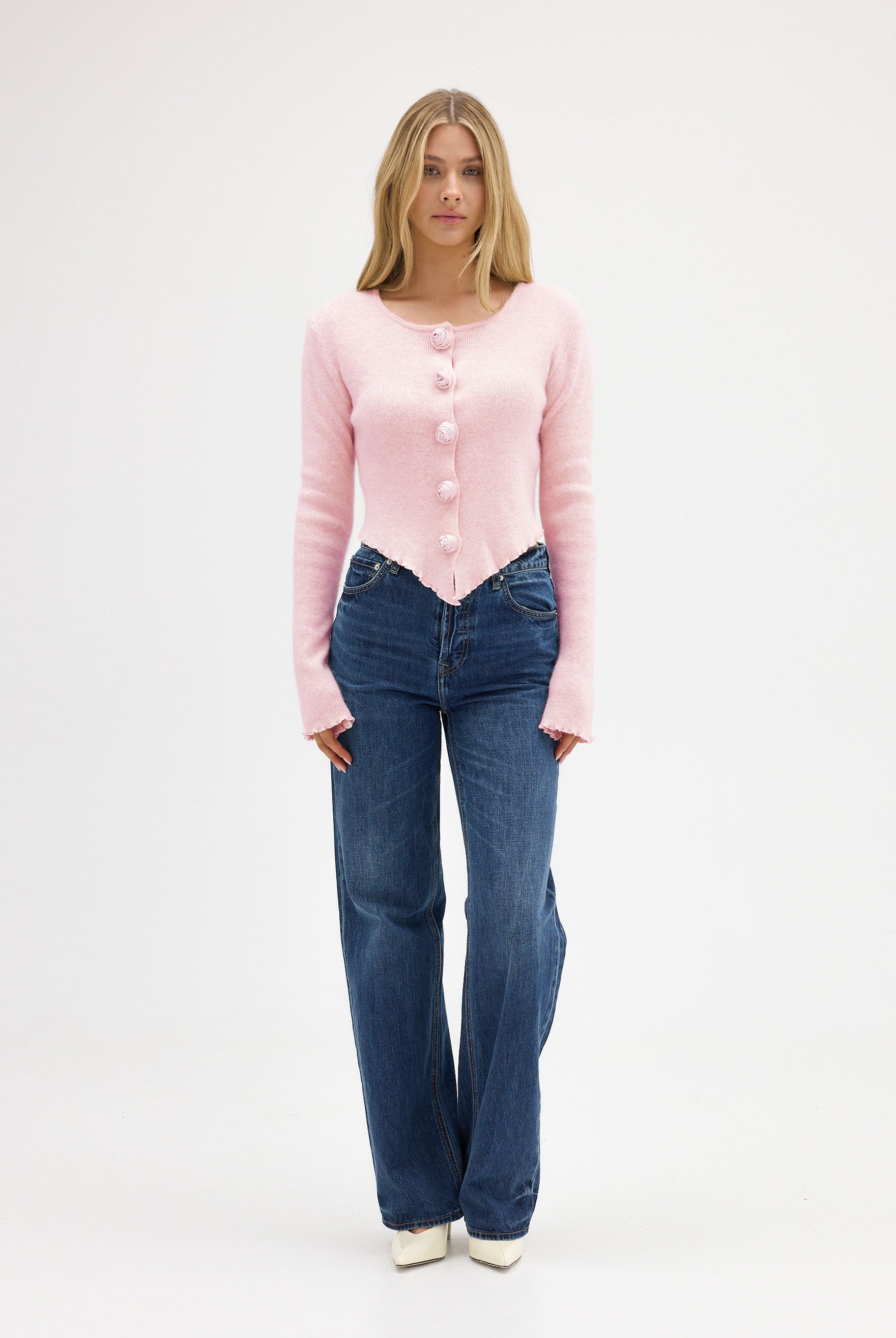 bubish Rosette Cardigan Pink TOP