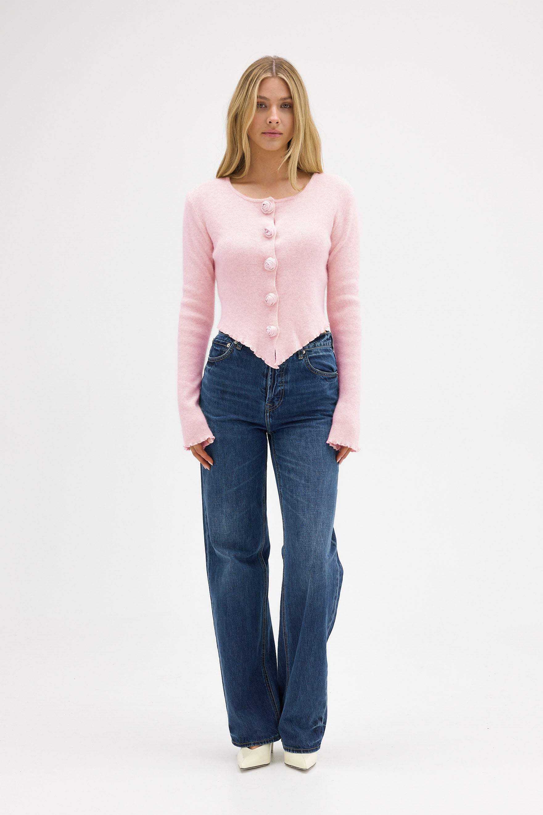 bubish Rosette Cardigan Pink TOP