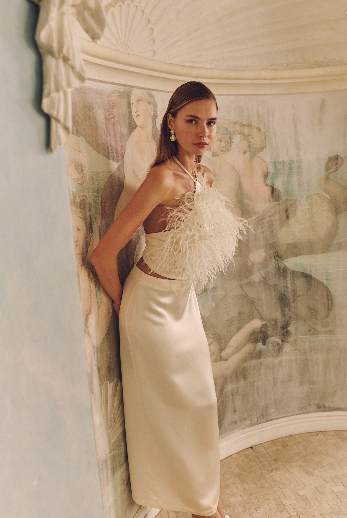 bubish Iris Feather Top Ivory FEATHER PARTY TOP