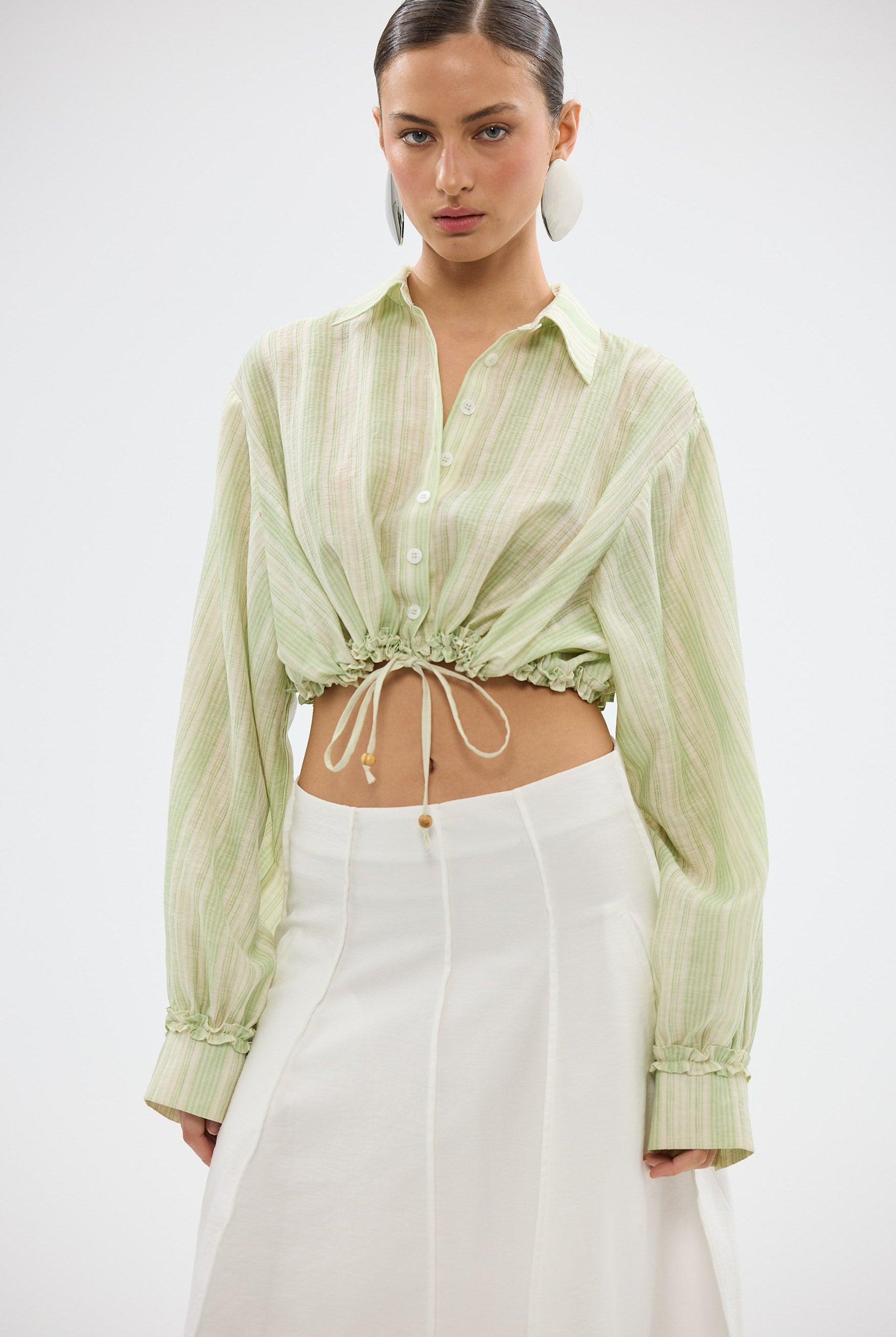 bubish Estelle Cropped Shirt - Green Stripe CROPPED SHIRT
