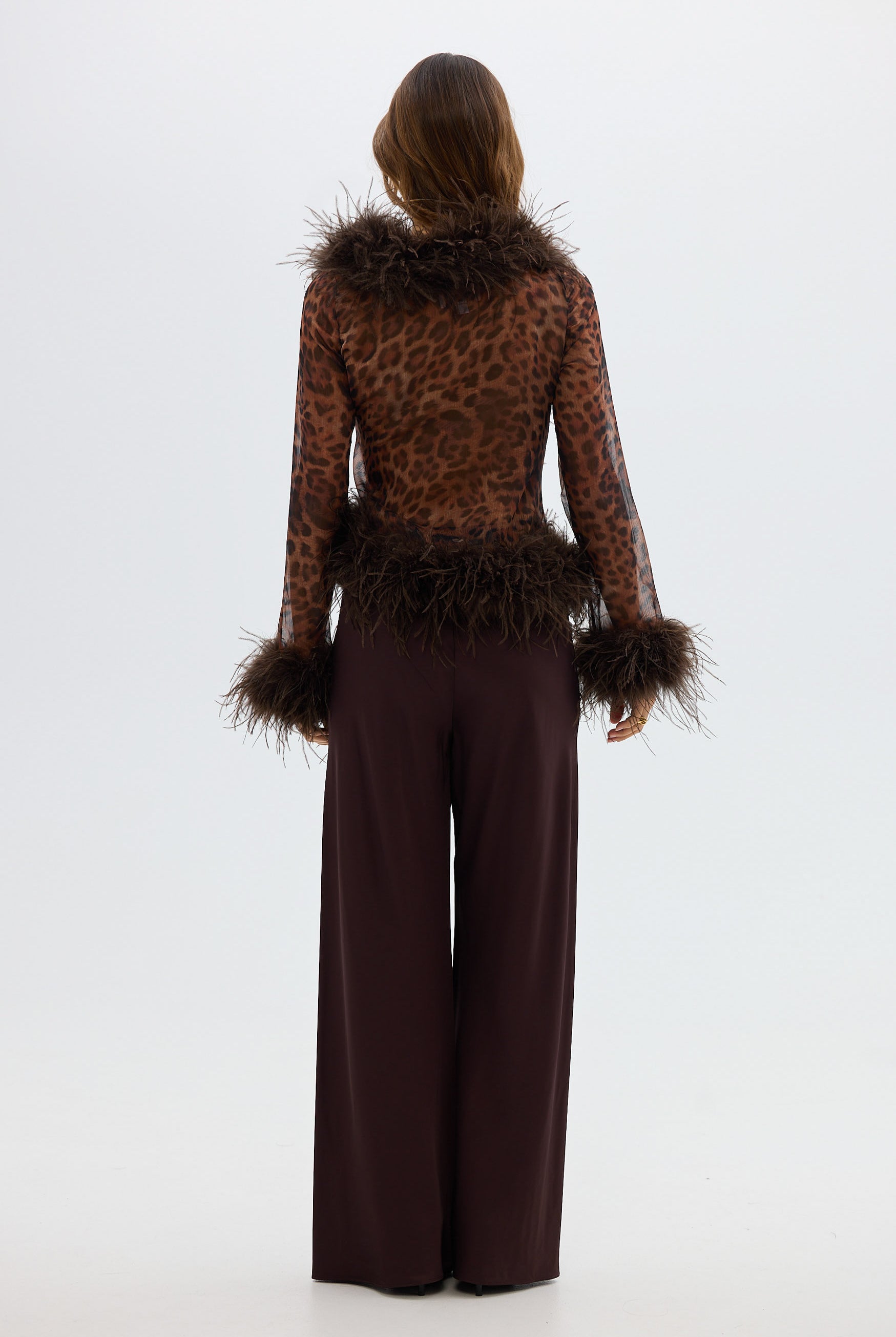 bubish Gigi Sheer Feather Blouse Leopard FEATHER TOP