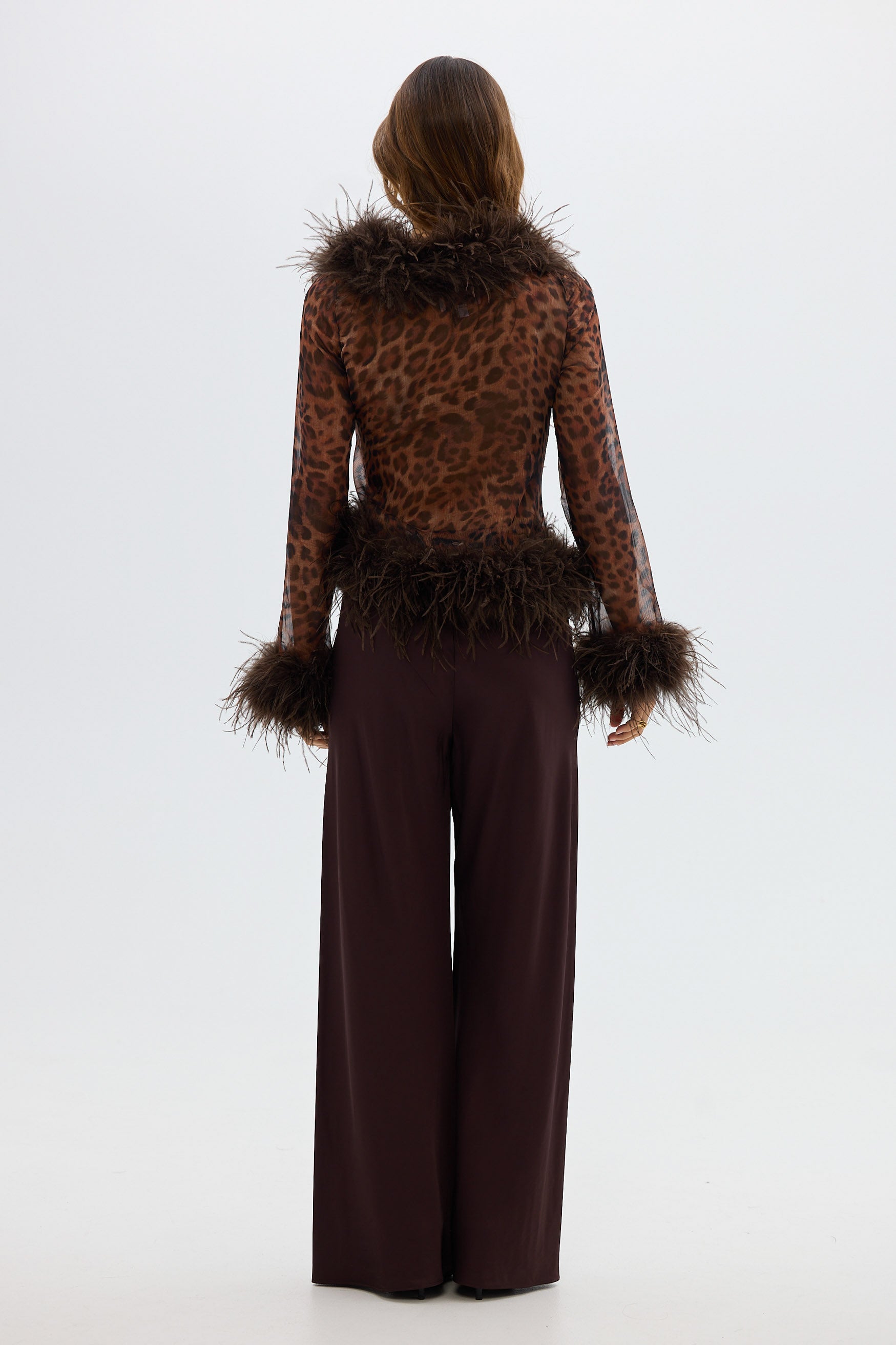 bubish Gigi Sheer Feather Blouse Leopard FEATHER TOP