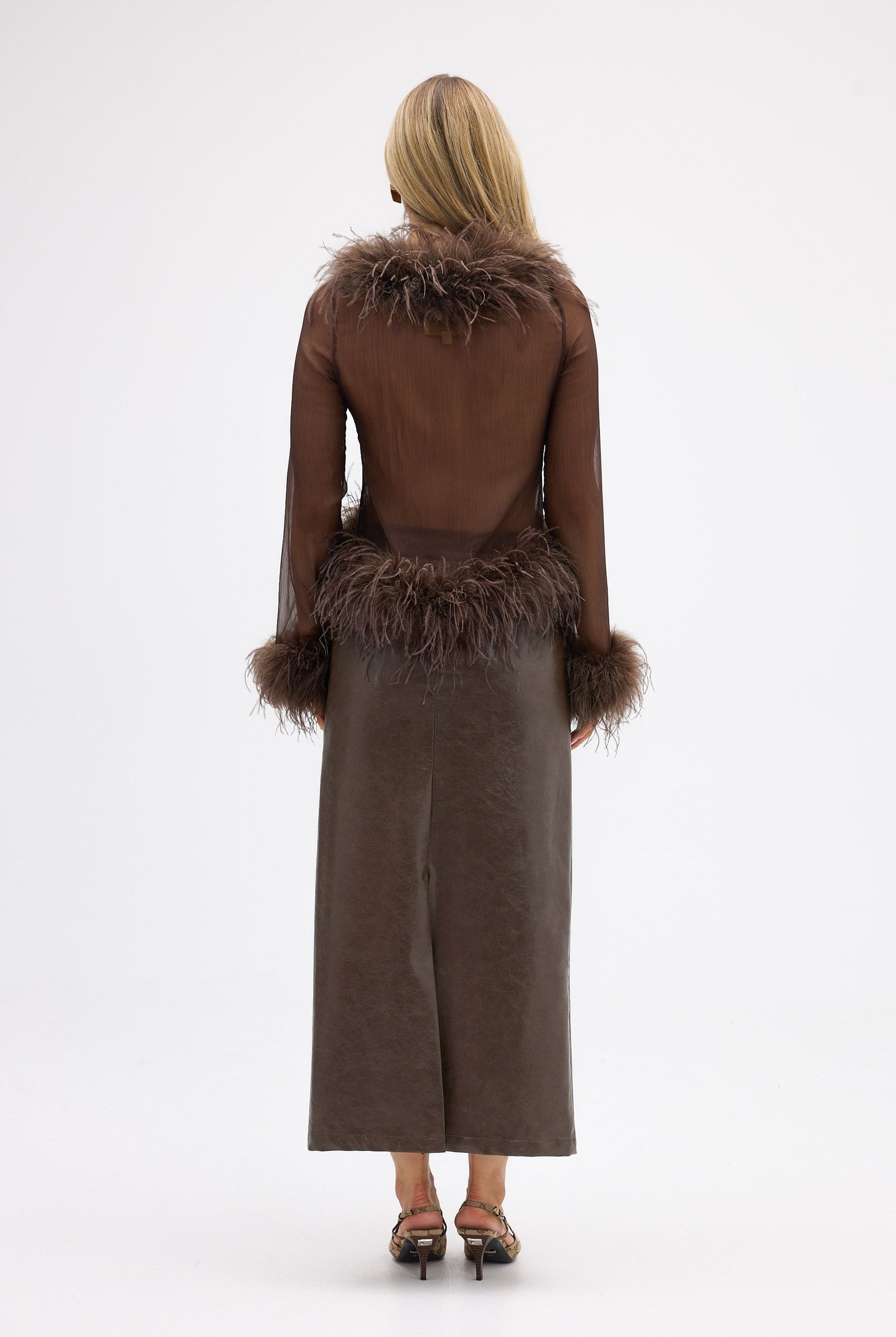 bubish Gigi Sheer Feather Blouse Chocolate FEATHER TOP