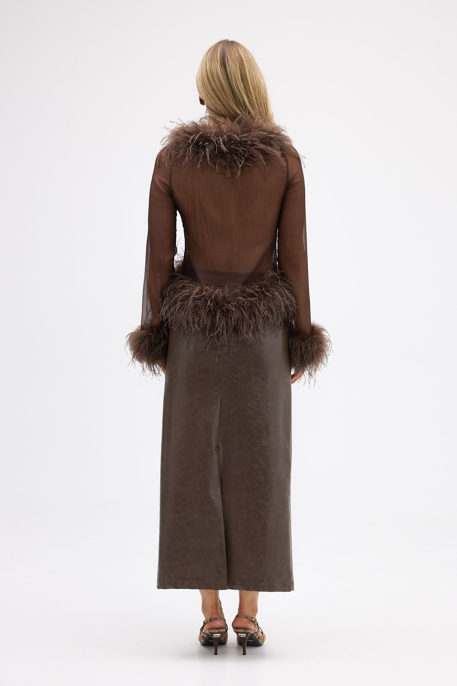 bubish Gigi Sheer Feather Blouse Chocolate FEATHER TOP