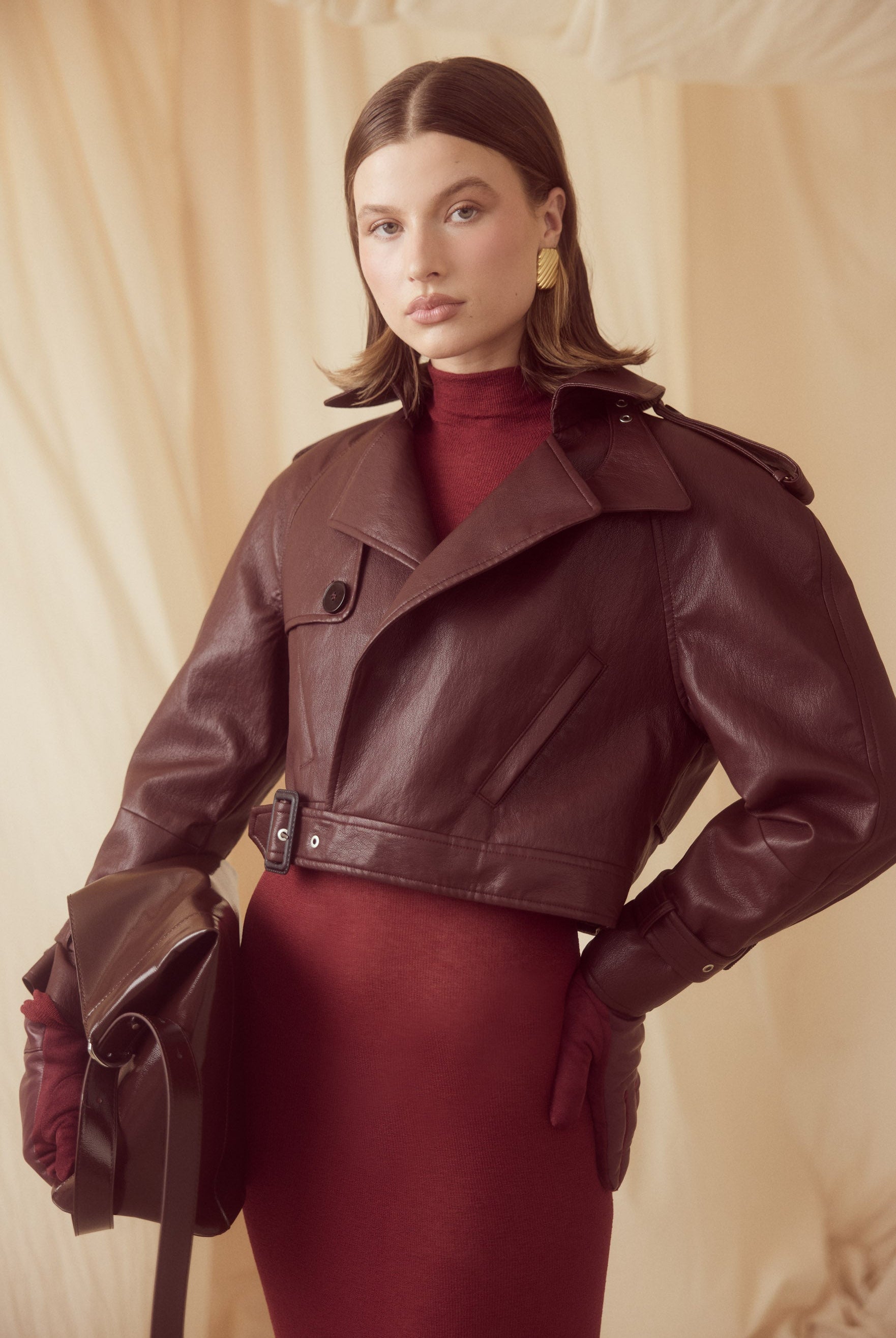bubish Kara Faux Leather Crop Jacket Cherry JACKETS