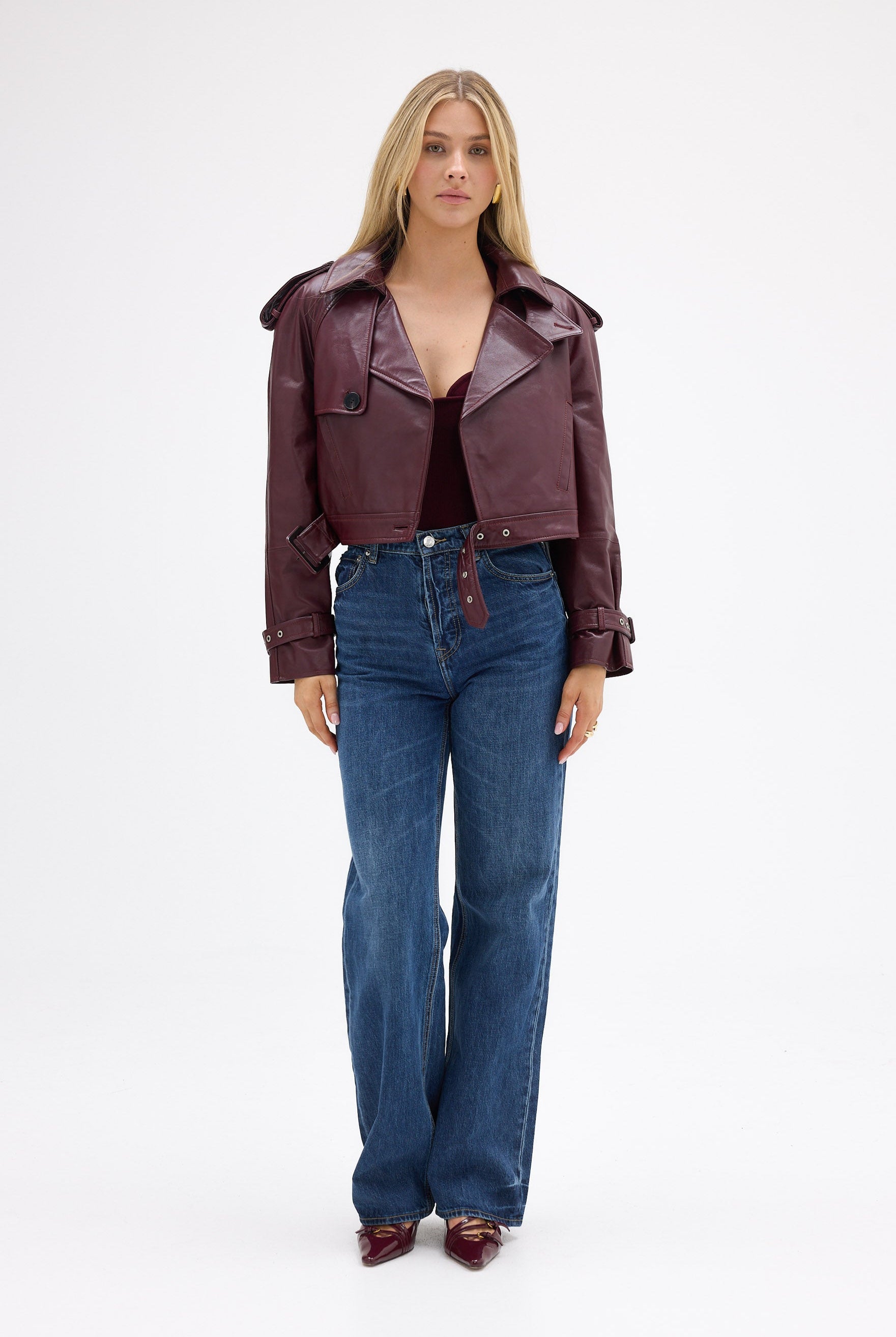 bubish Kara Faux Leather Crop Jacket Cherry JACKETS