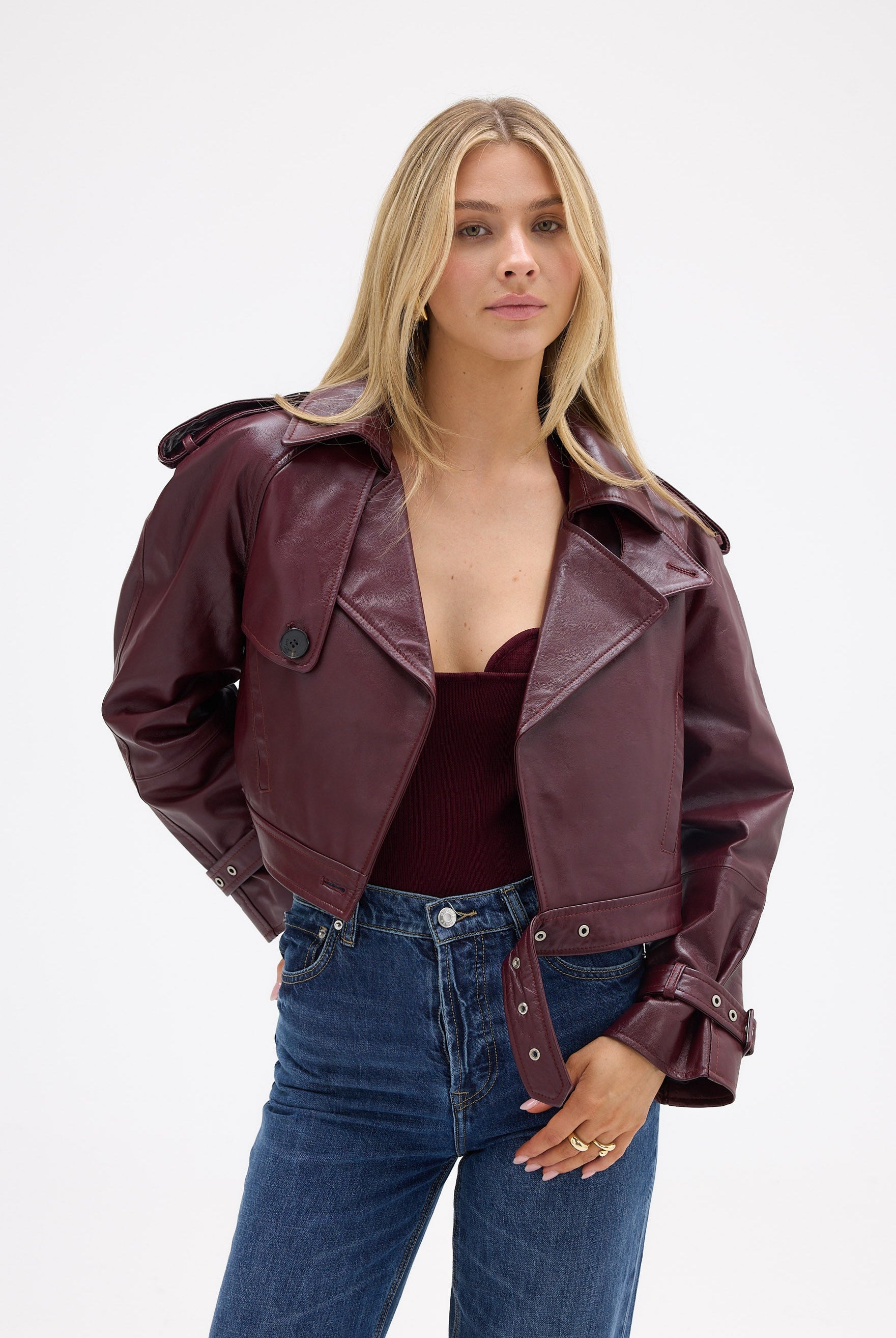 bubish Kara Faux Leather Crop Jacket Cherry JACKETS