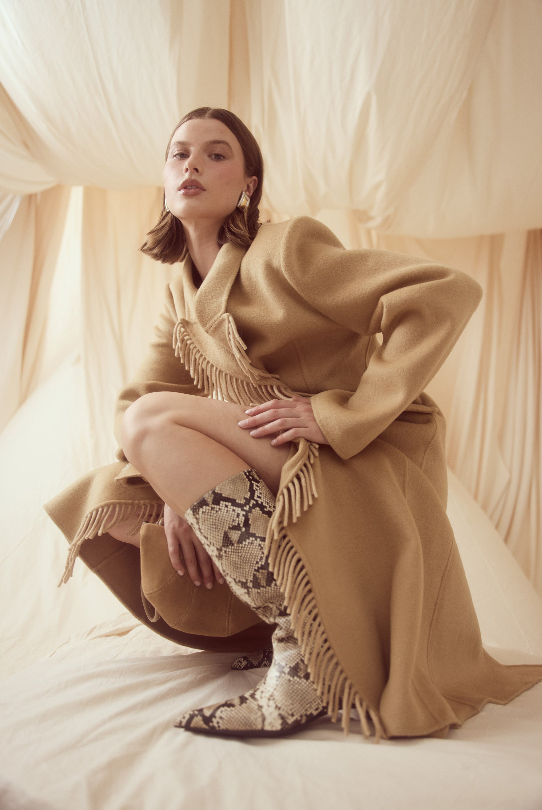 bubish Kate Fringe Tassel Wool Coat Walnut JACKETS