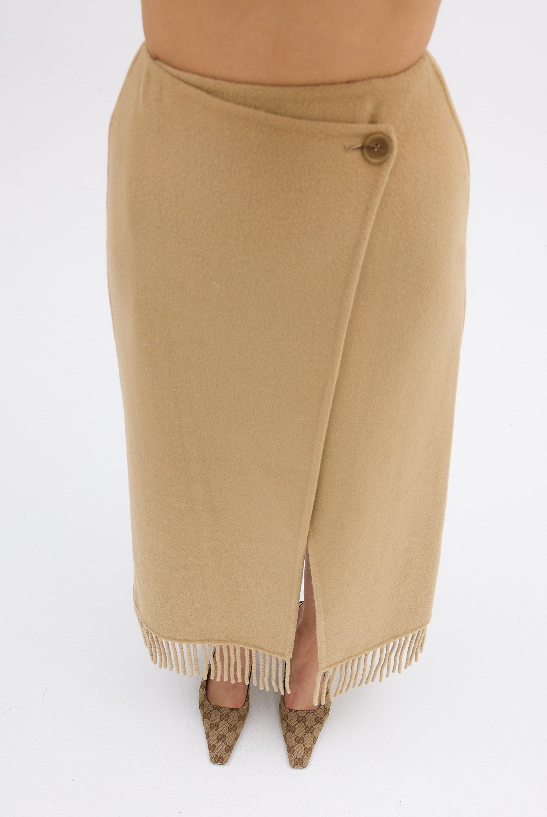 bubish Kate Fringe Tassel Wrap Wool Skirt Walnut SKIRT