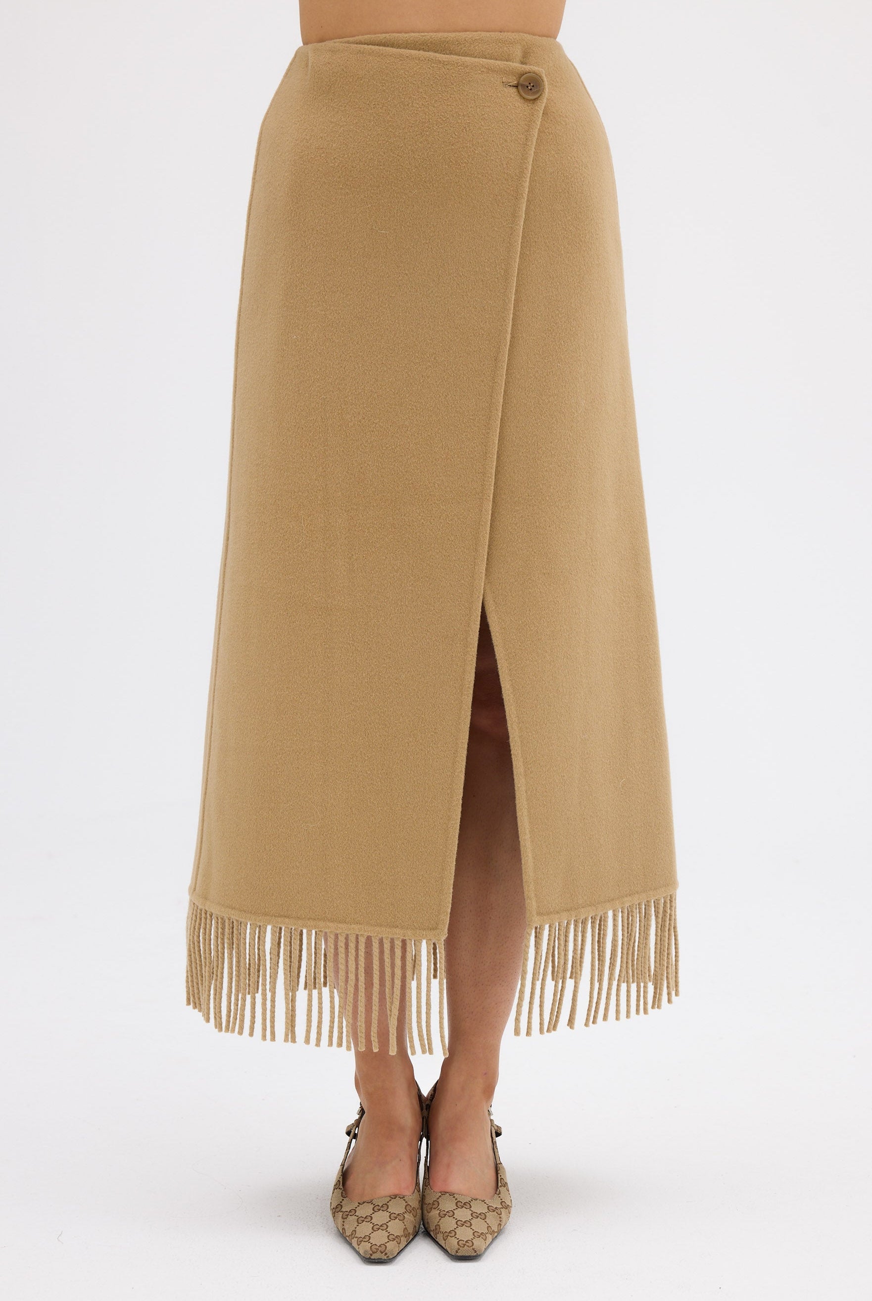 bubish Kate Fringe Tassel Wrap Wool Skirt Walnut SKIRT