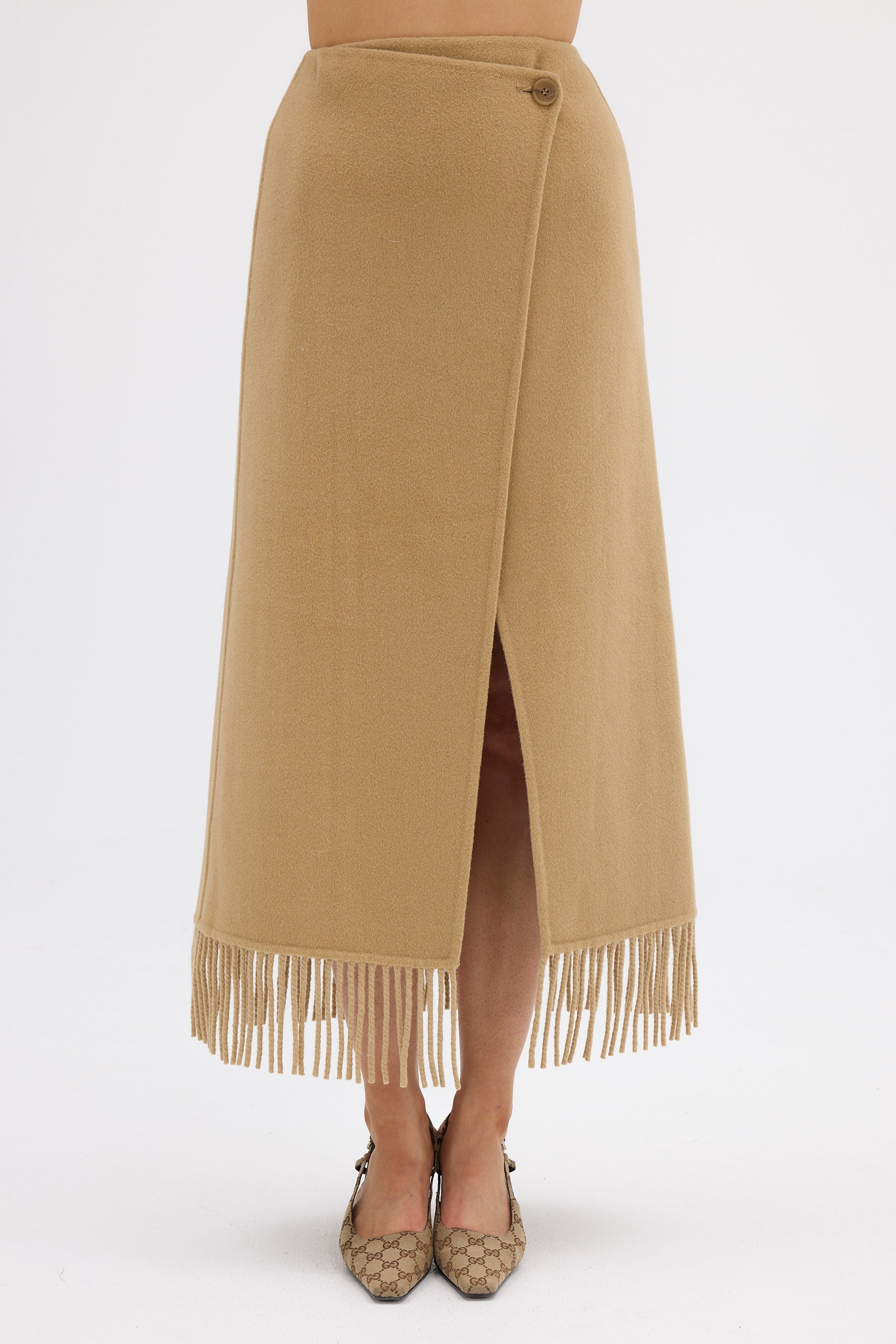 bubish Kate Fringe Tassel Wrap Wool Skirt Walnut SKIRT