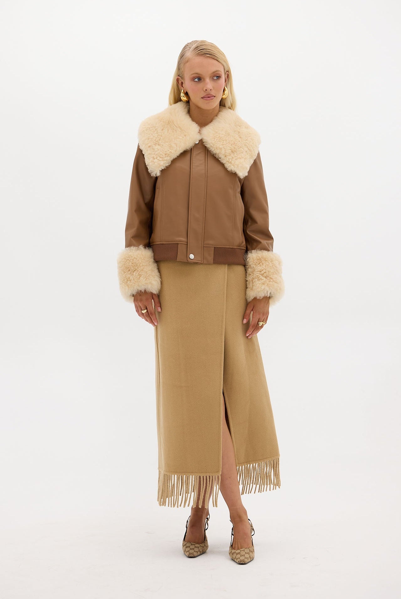 bubish Kate Fringe Tassel Wrap Wool Skirt Walnut SKIRT