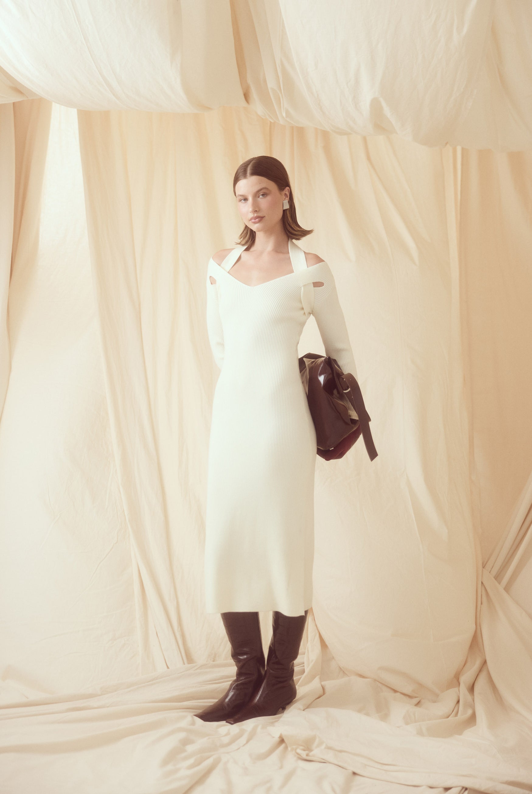 bubish Maisie Knit Halter Dress Ivory DRESS