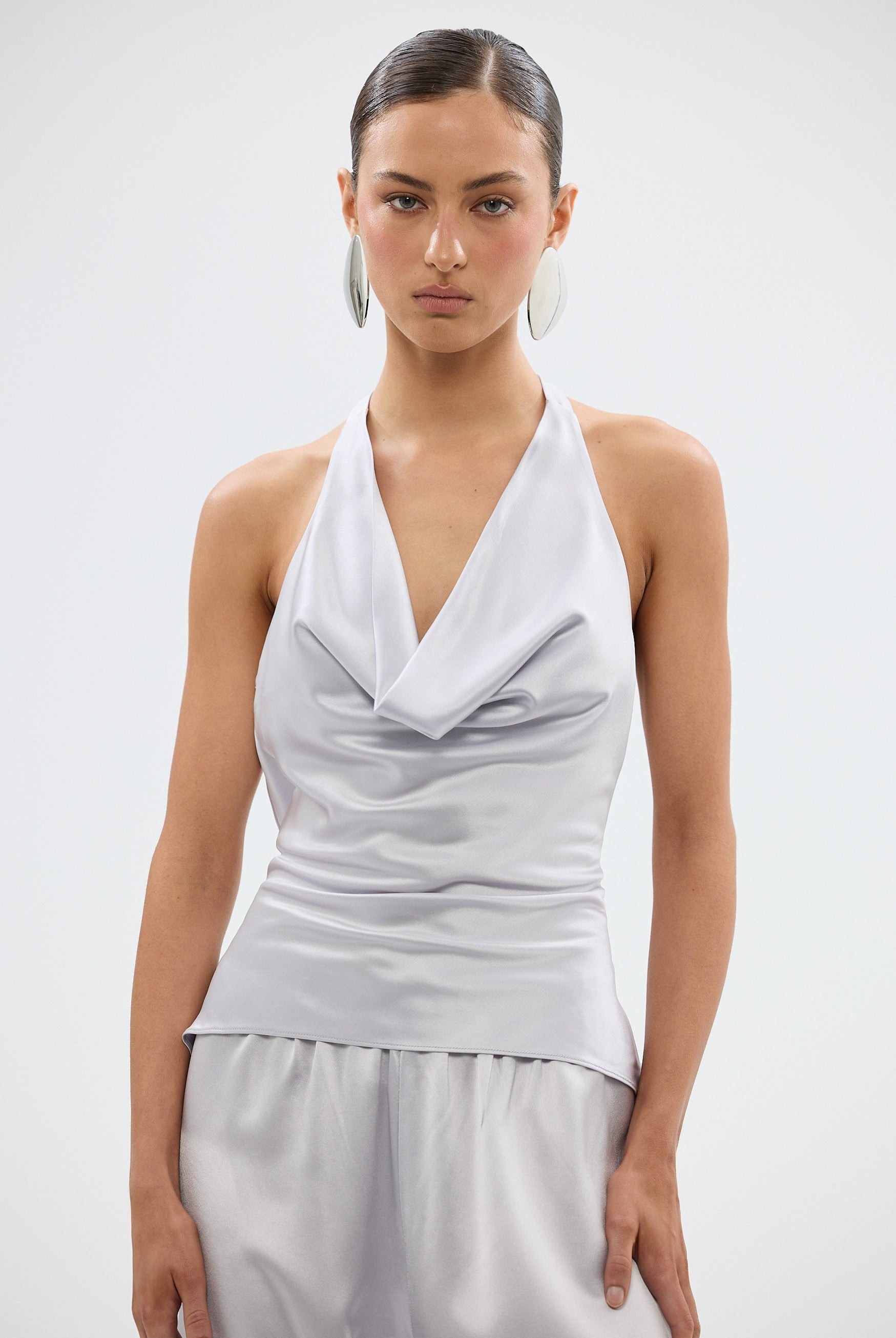 bubish Paige Cowl Neck Top - Silver TOPS