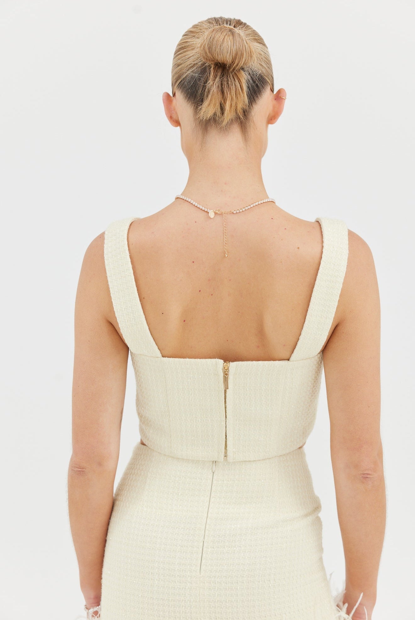 Halle Textured Sparkle Crop Top - Ivory Bubish