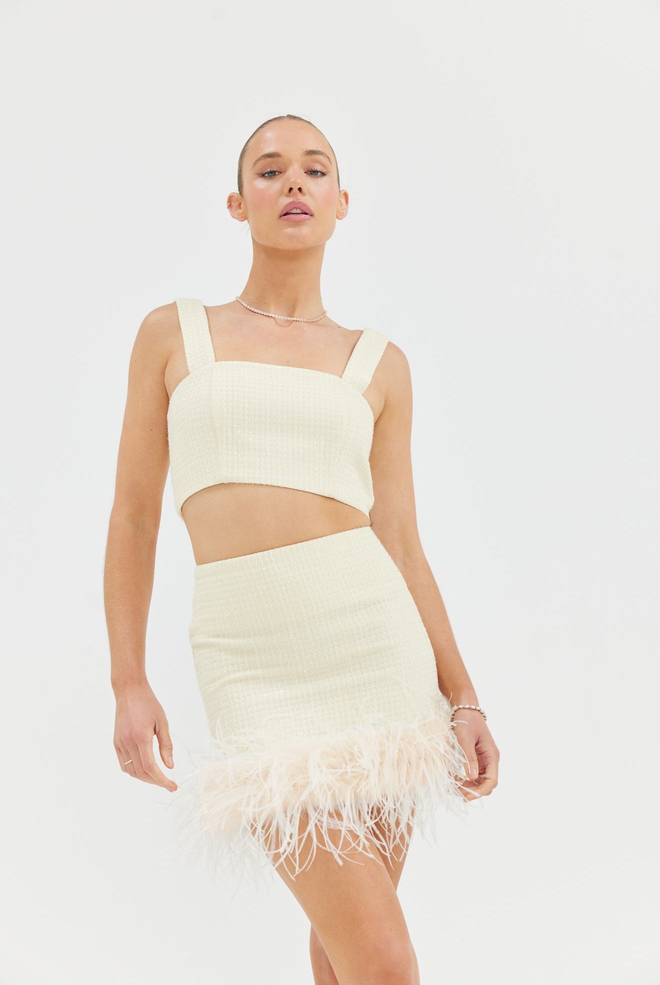 Halle Textured Sparkle Crop Top - Ivory Bubish