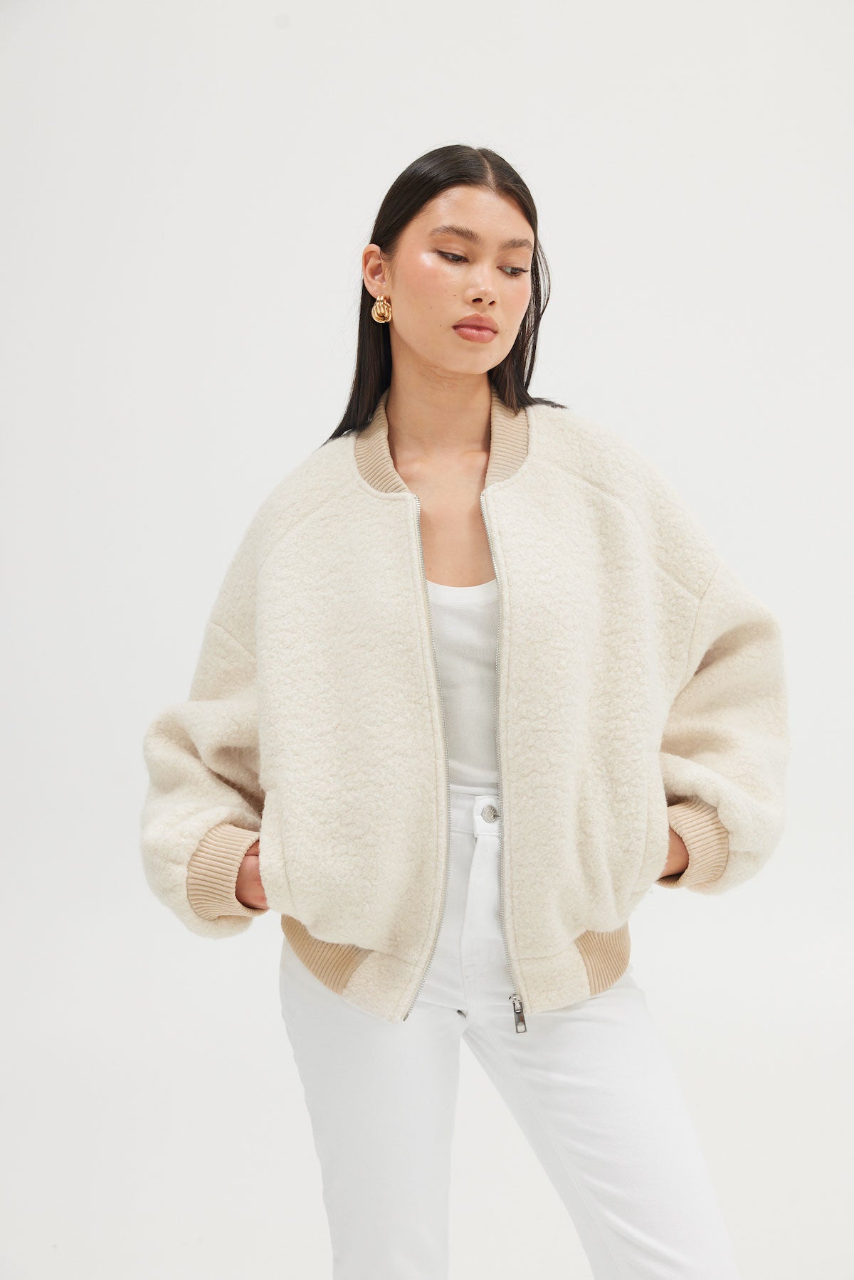 Alanna Boucle Bomber - Oatmeal | COATS & JACKETS | bubish – Bubish