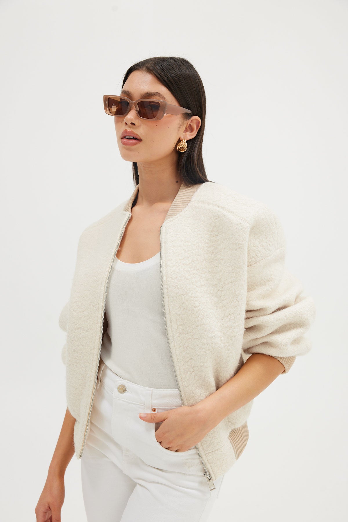 Alanna Boucle Bomber - Oatmeal | COATS & JACKETS | bubish – Bubish