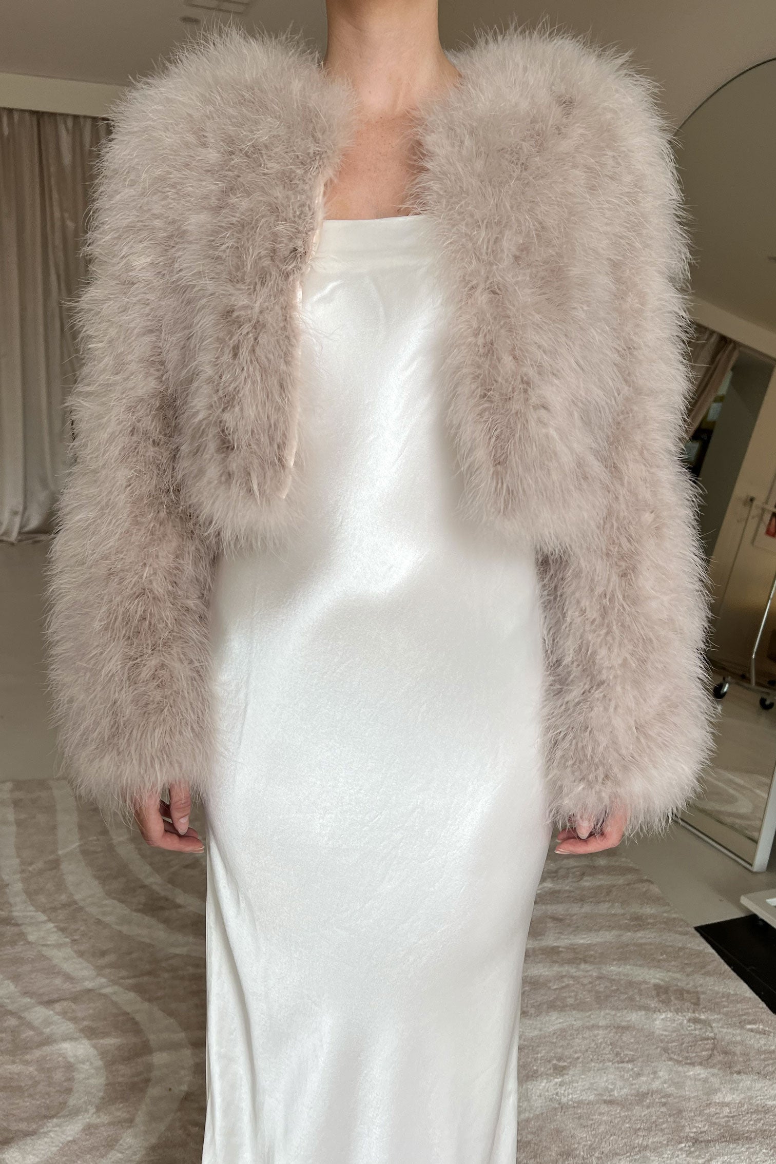 Manhattan Crop Jacket - Blush | FEATHER JACKETS | bubish