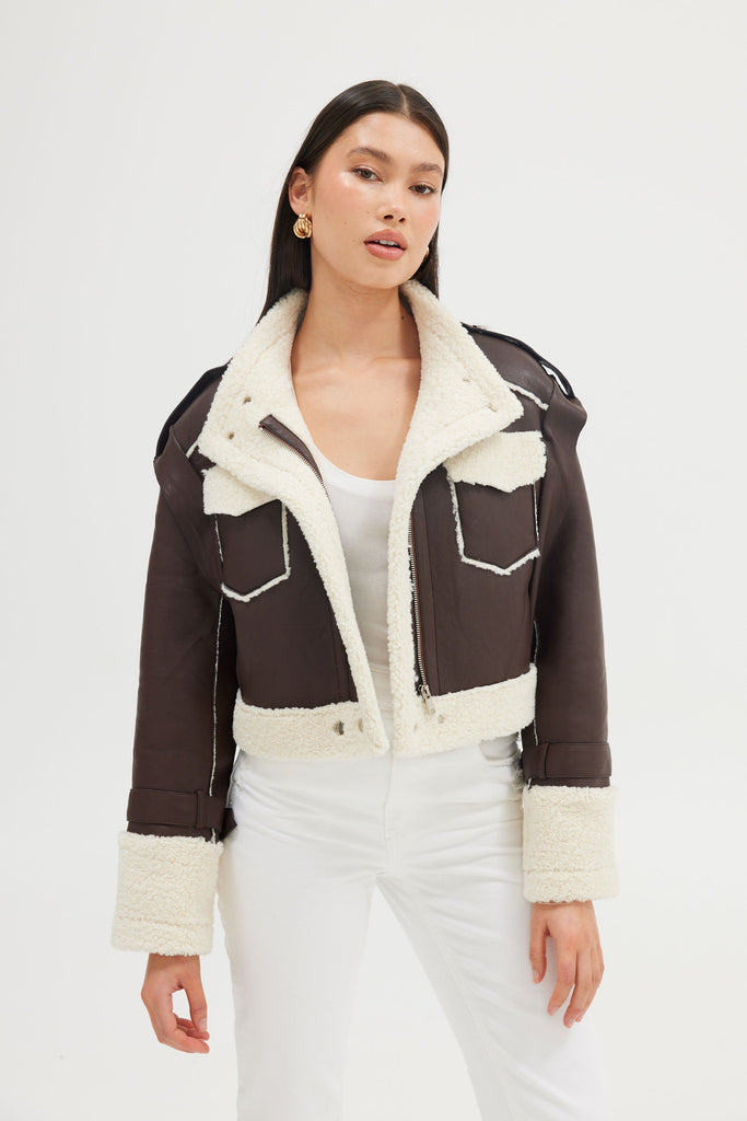 Mila Faux Leather Jacket - Chocolate Cropped Jacket Bubish 