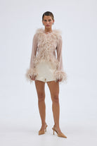 Bubish Gigi Sheer Feather Blouse Caramel TOP